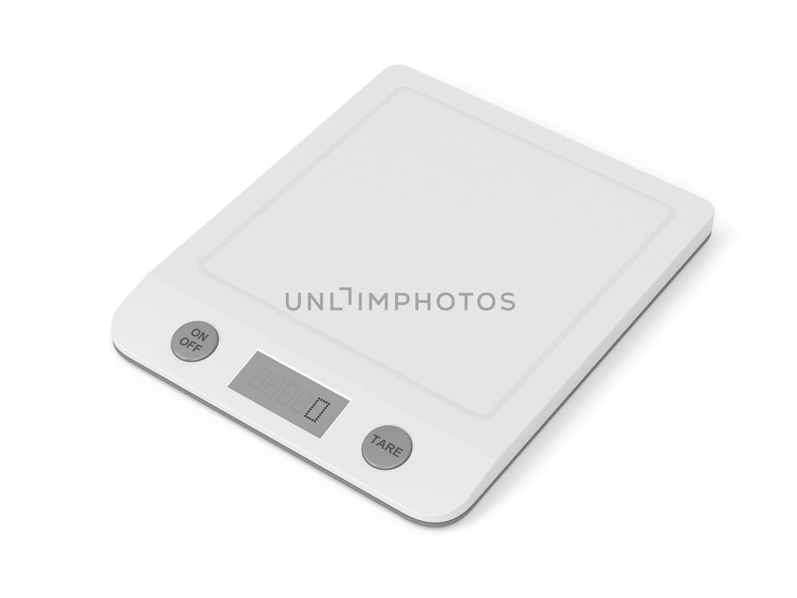 White kitchen weight scale on white background 