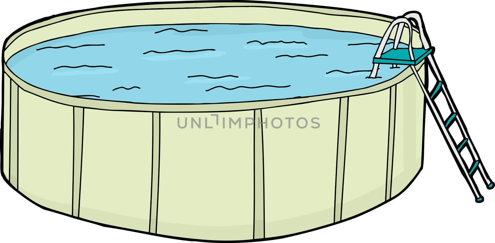 Single cartoon above ground pool with ladder over white