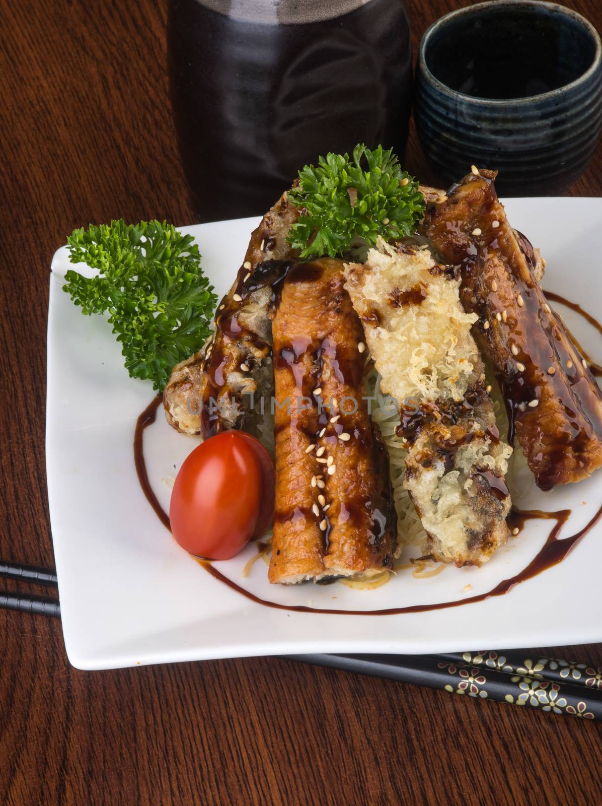 japanese cuisine. unagi or eel on background