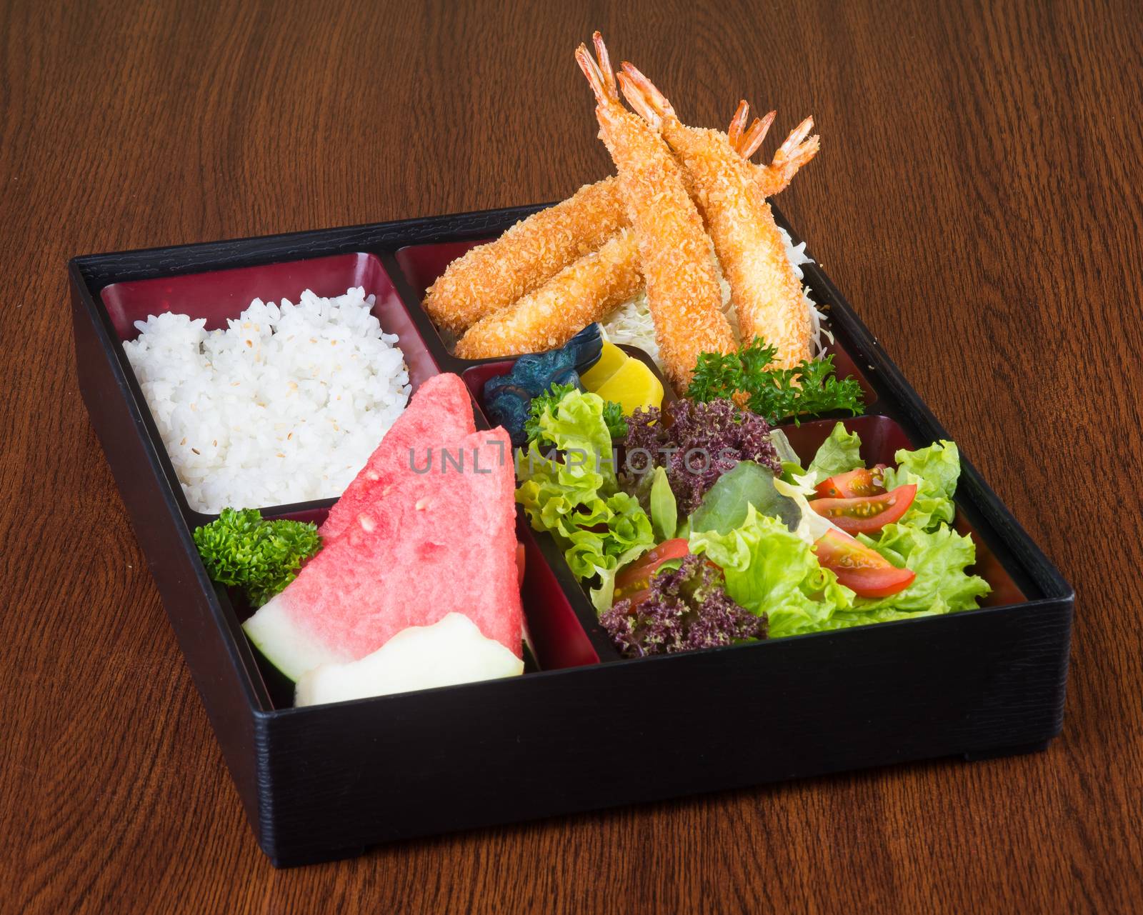 japanese cuisine. lunch box set on a background