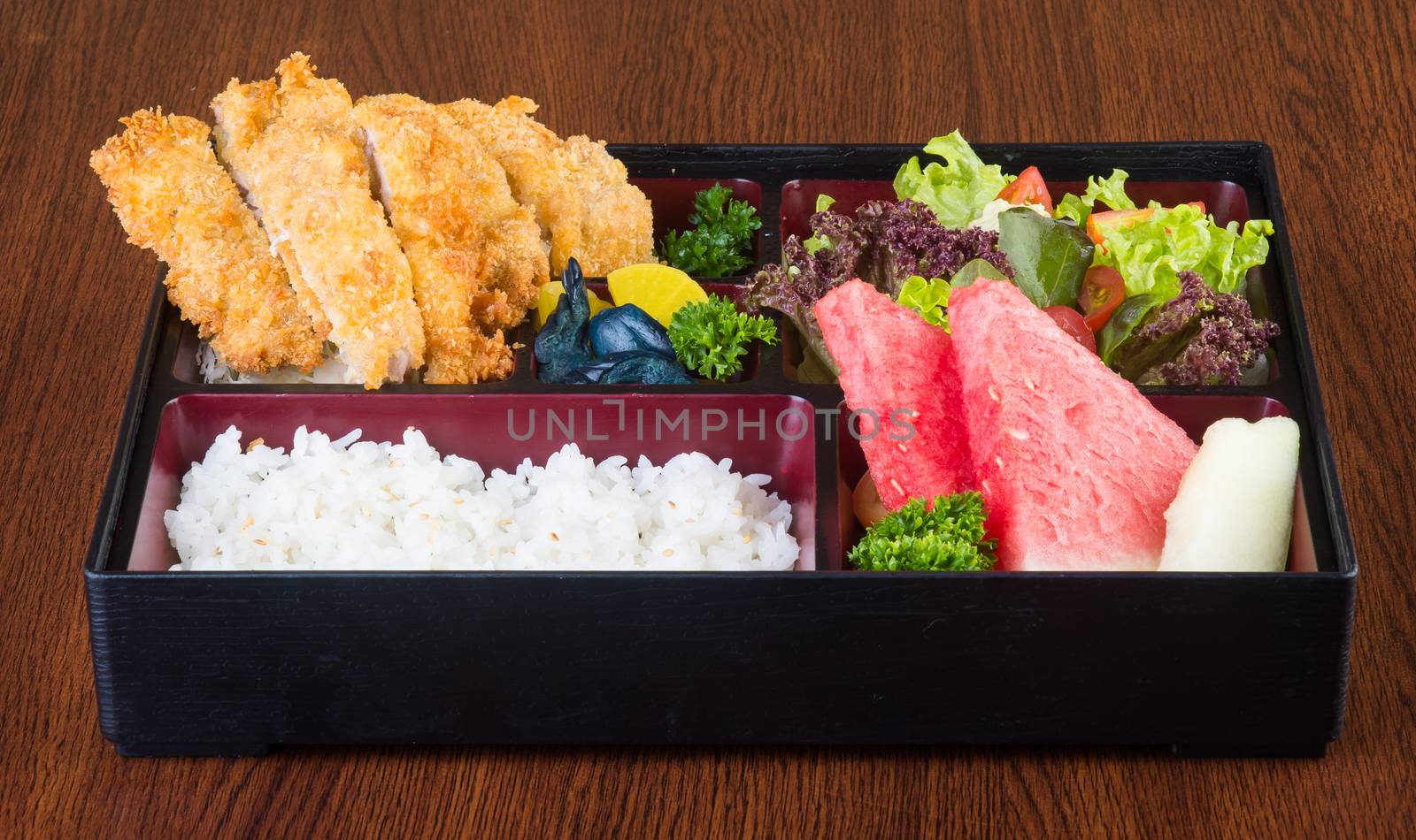japanese cuisine. lunch box set on a background