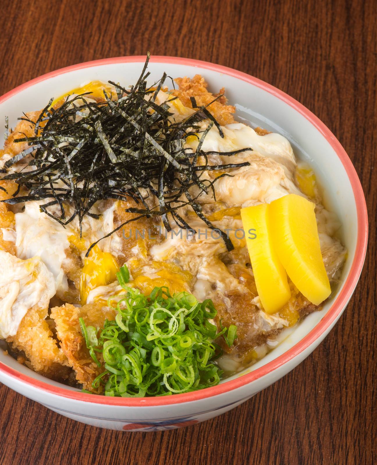 japanese cuisine. fried chicken rice on background