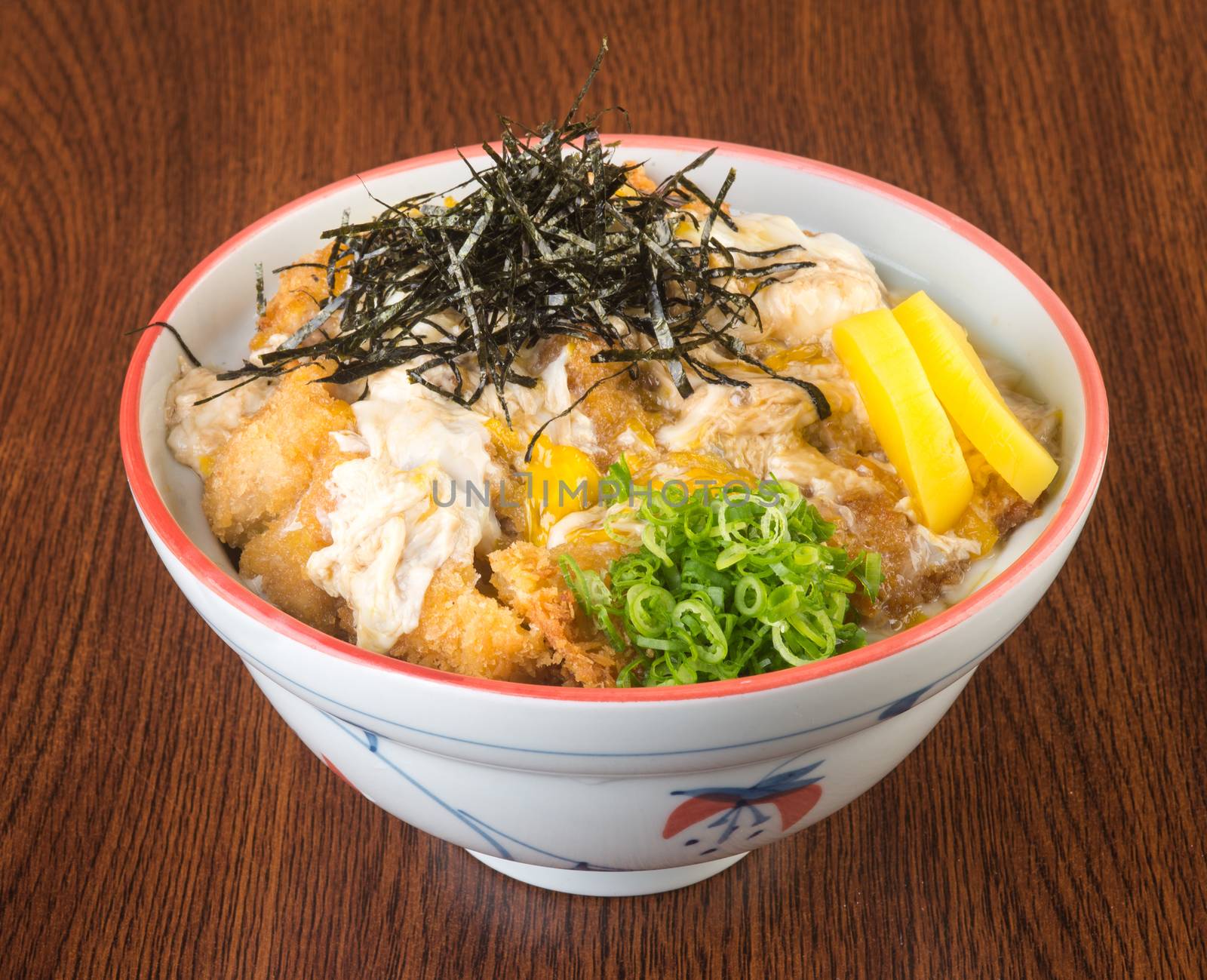 japanese cuisine. fried chicken rice on background