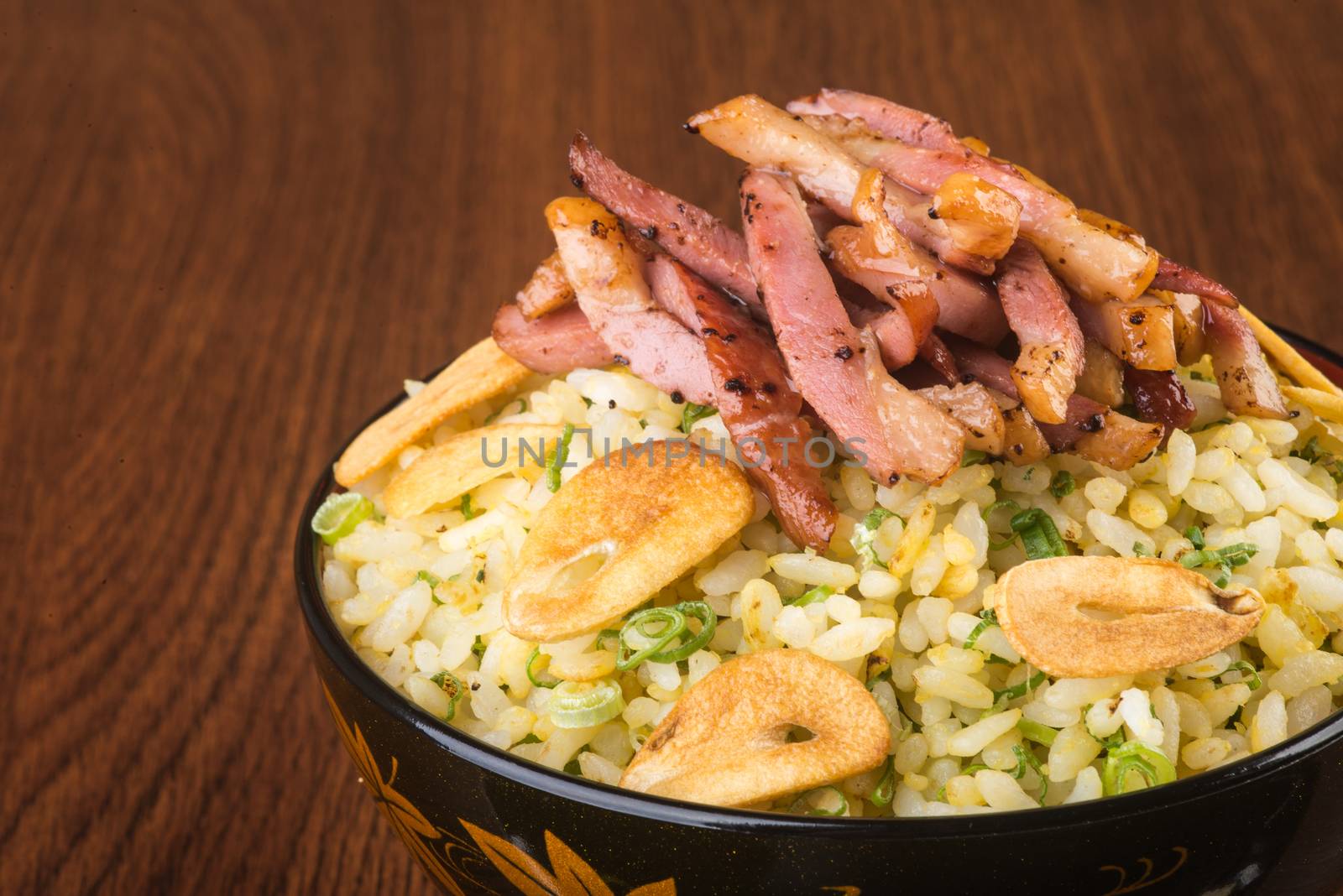 japanese cuisine. ginger fried rice on background