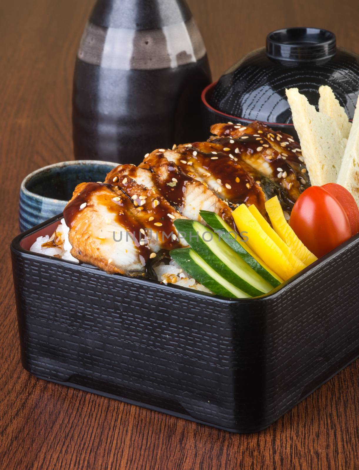 japanese cuisine. lunch box set on a background