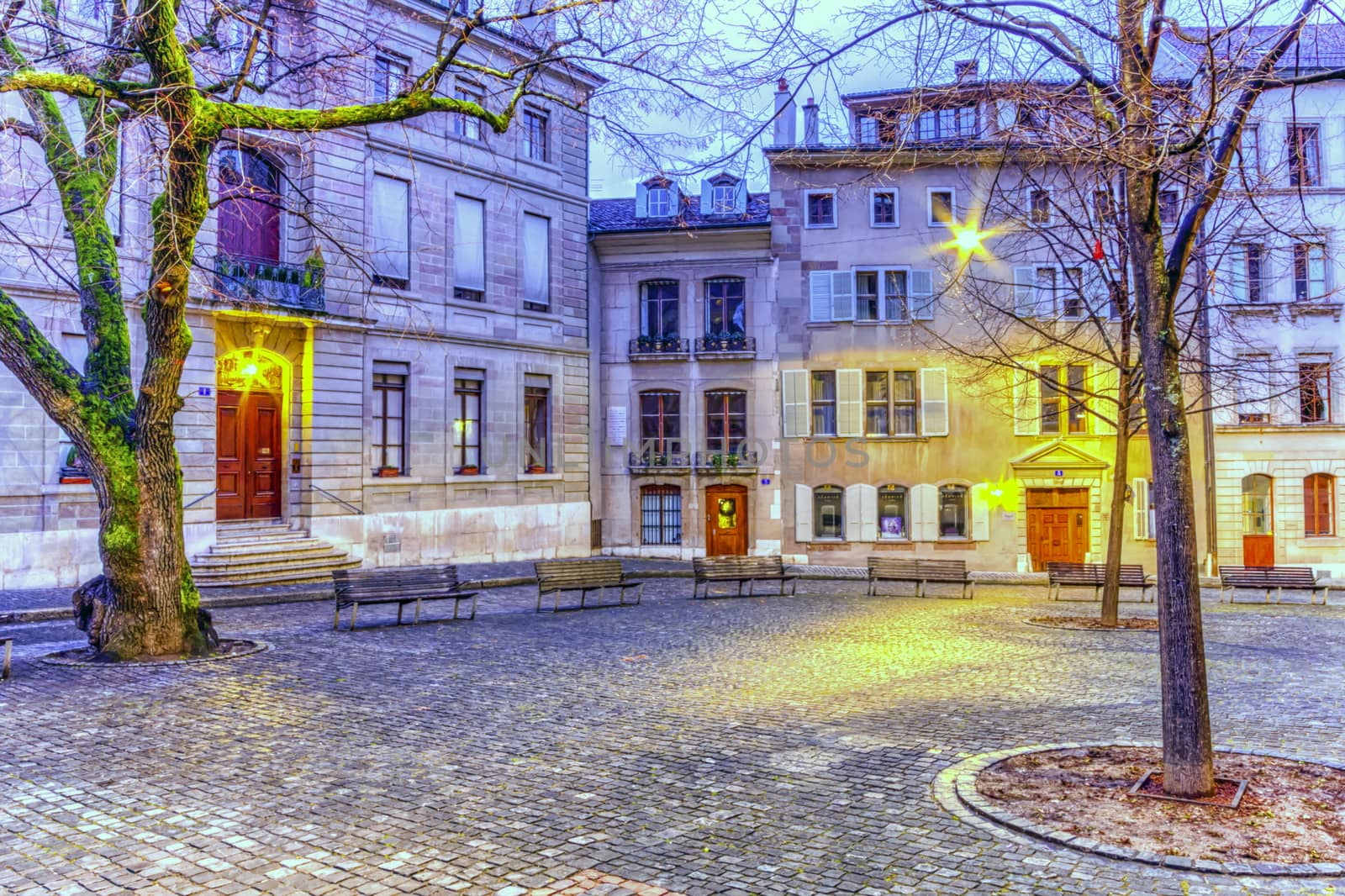 Court Saint-Pierre by night in Geneva, Switzerland, HDR