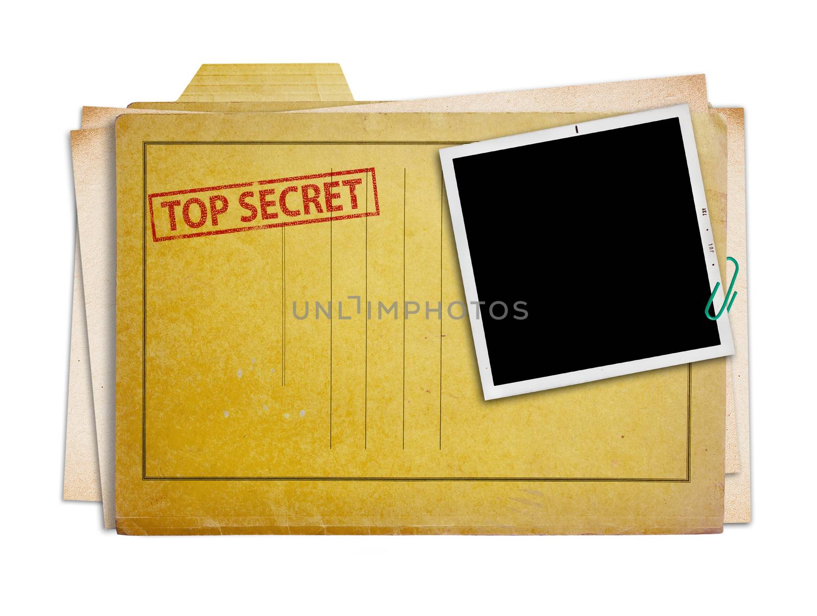 top secret folder with old photograph,  isolated, clipping path. 