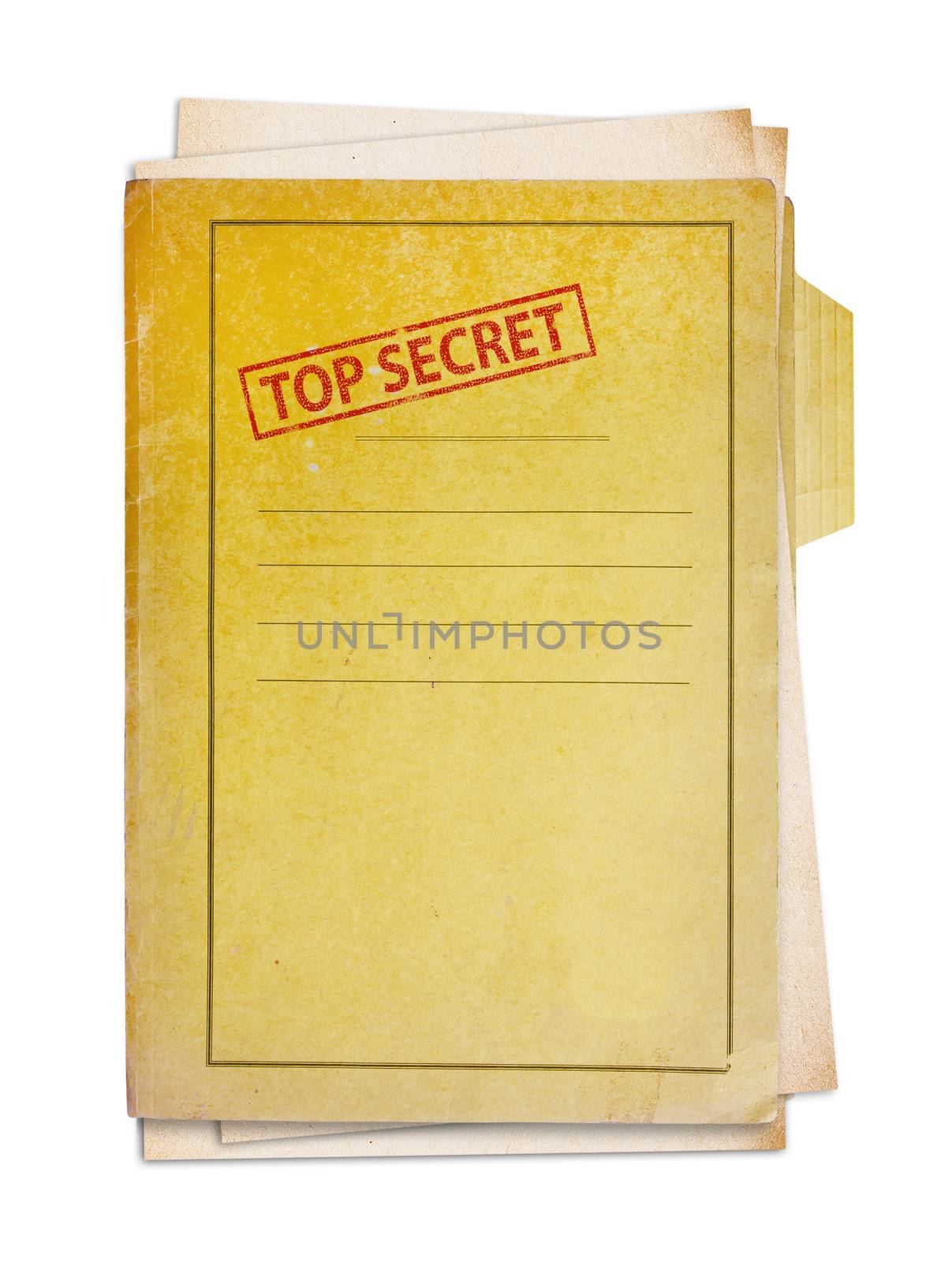 Old folder with top secret stamp, clipping path.