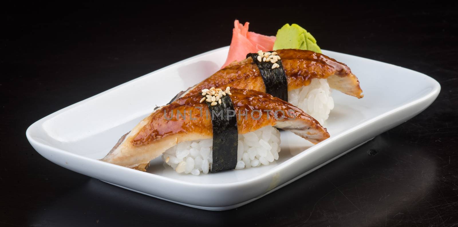 japanese cuisine. sushi unagi on the background by heinteh