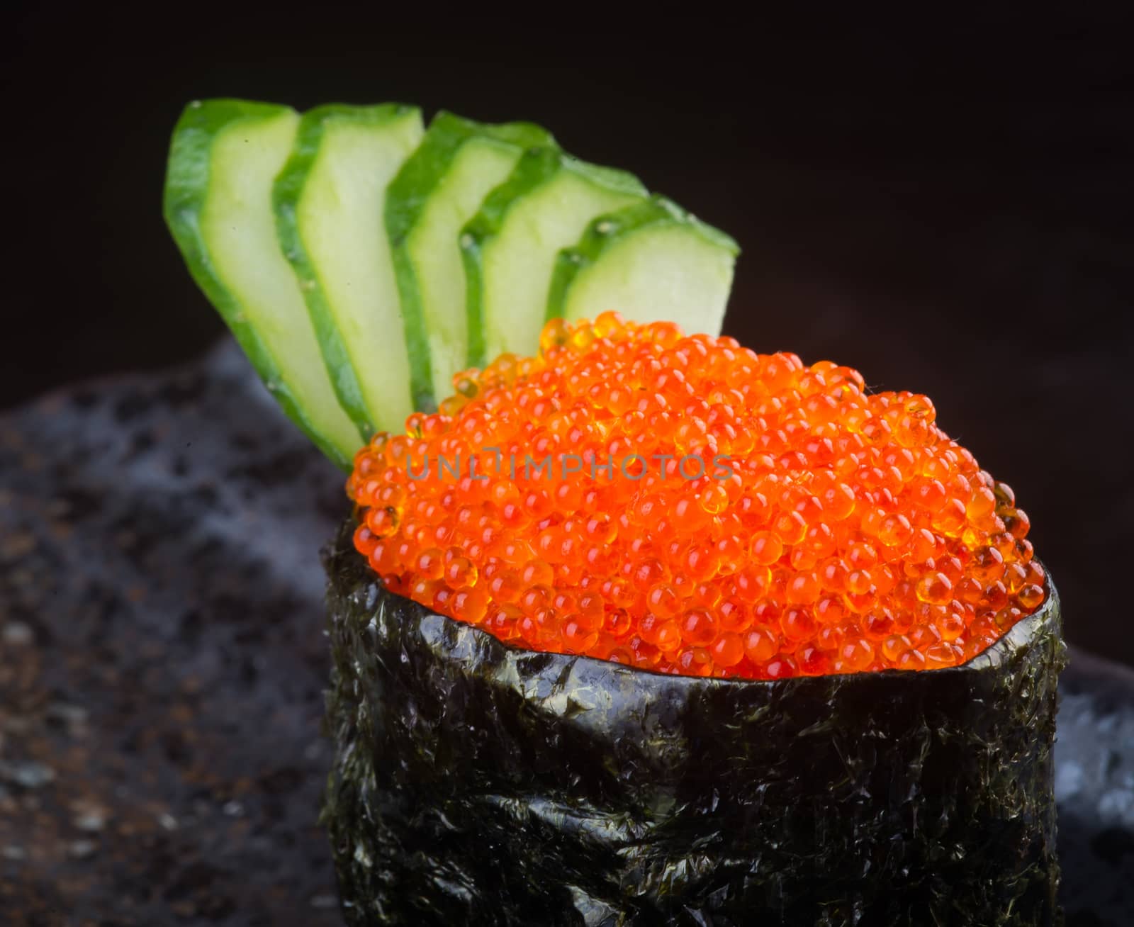 japanese cuisine. salmon roe on the background.