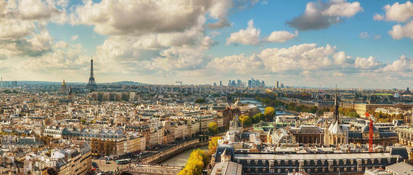 Panoramic aerial view of Paris with the Eiffel tower