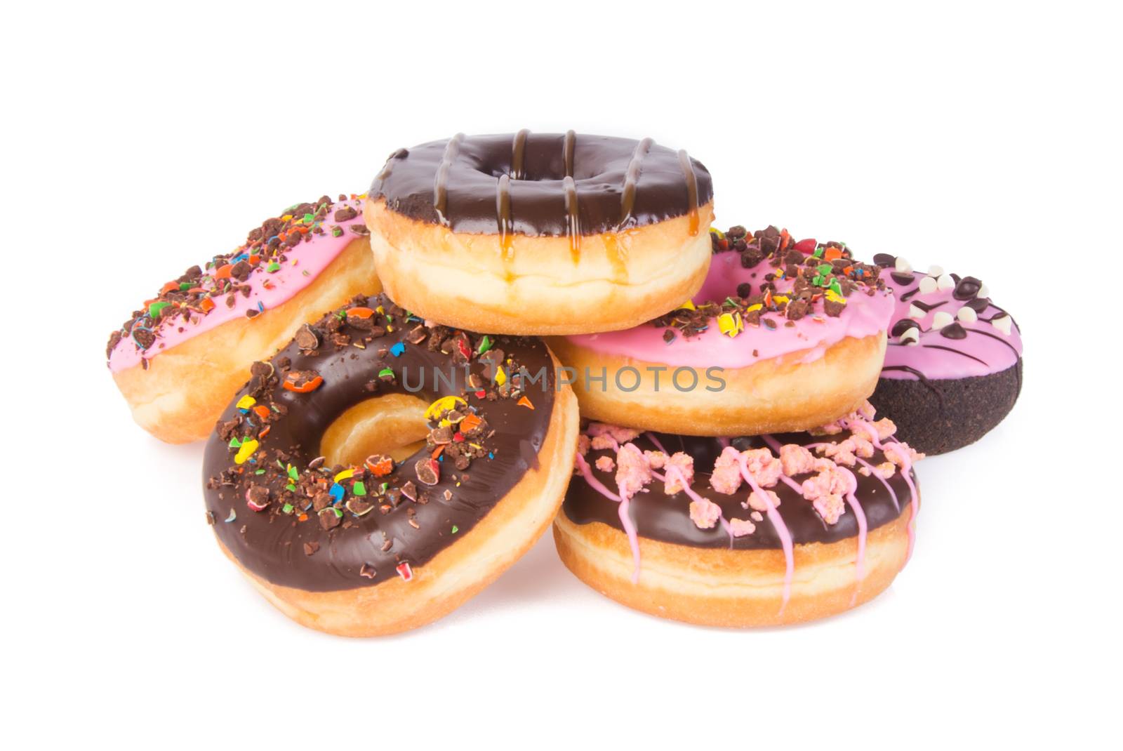 chocolate donuts on a white background by heinteh