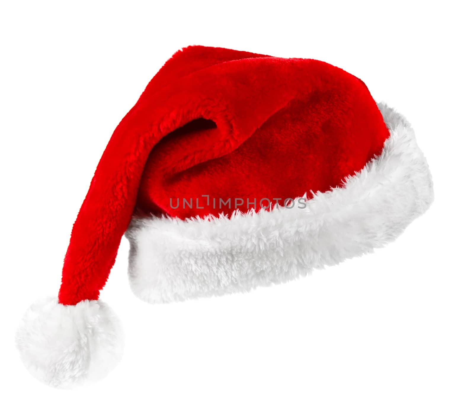 Single Santa Claus red hat isolated on white background by Bedolaga