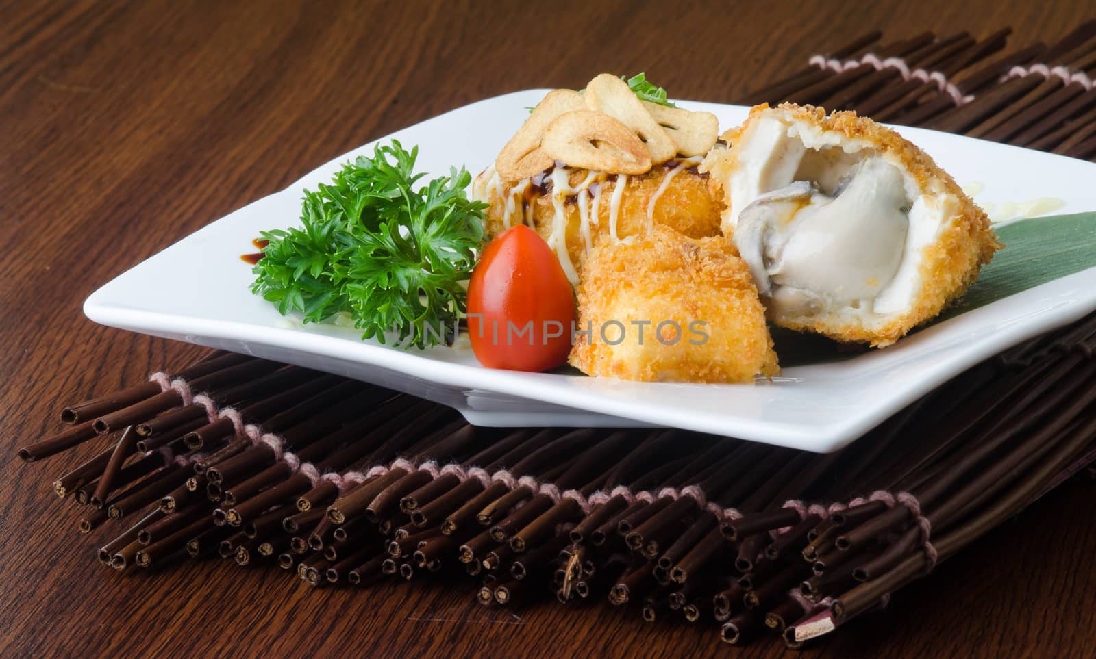 japanese cuisine. fried tofu on background