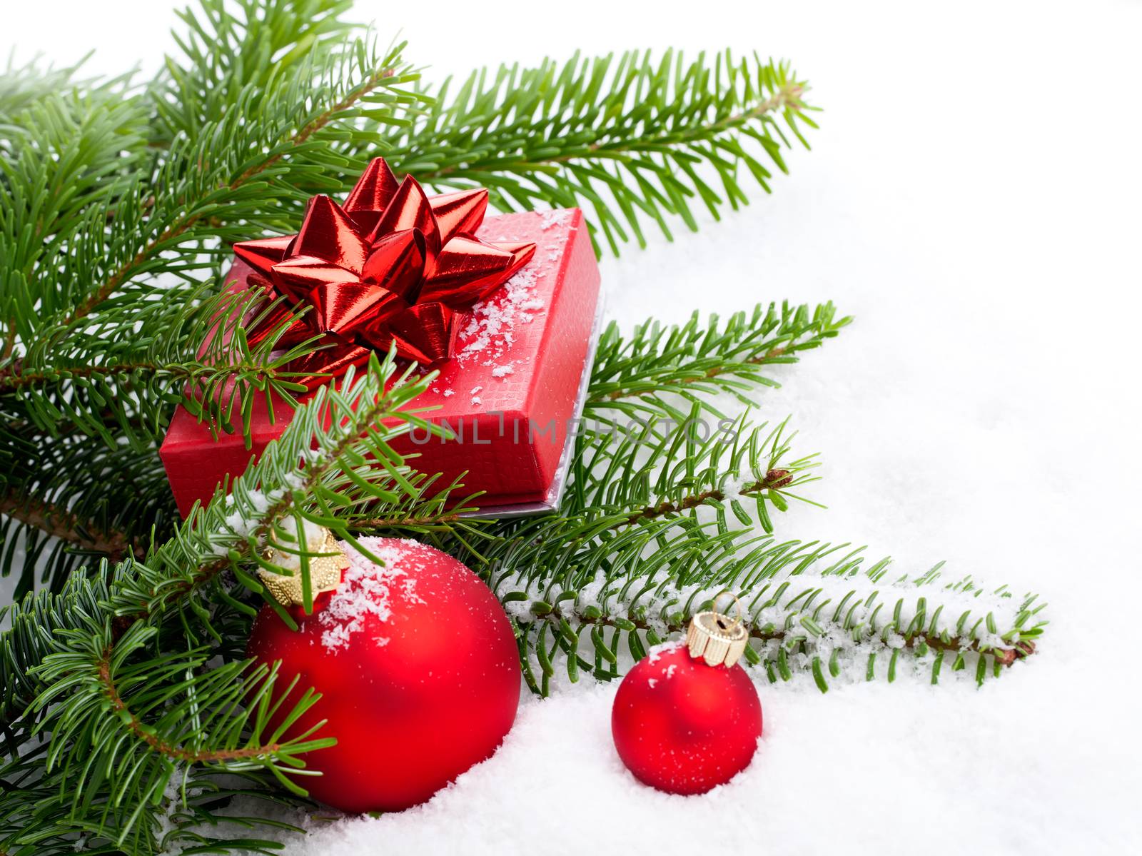 Christmas bauble with copy space, on on white background