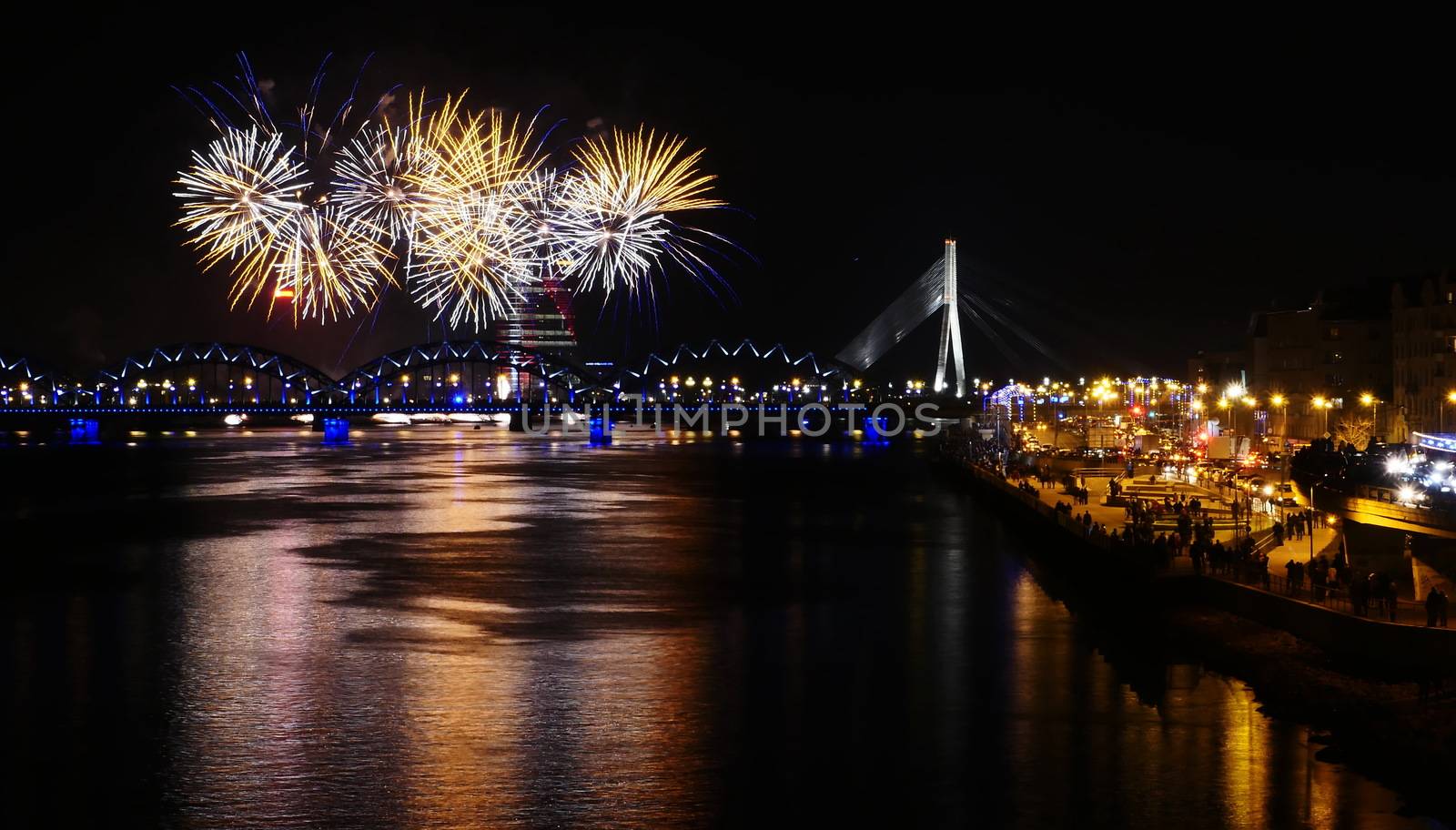 Fireworks in Big Eeuropean city Riga, Independence day