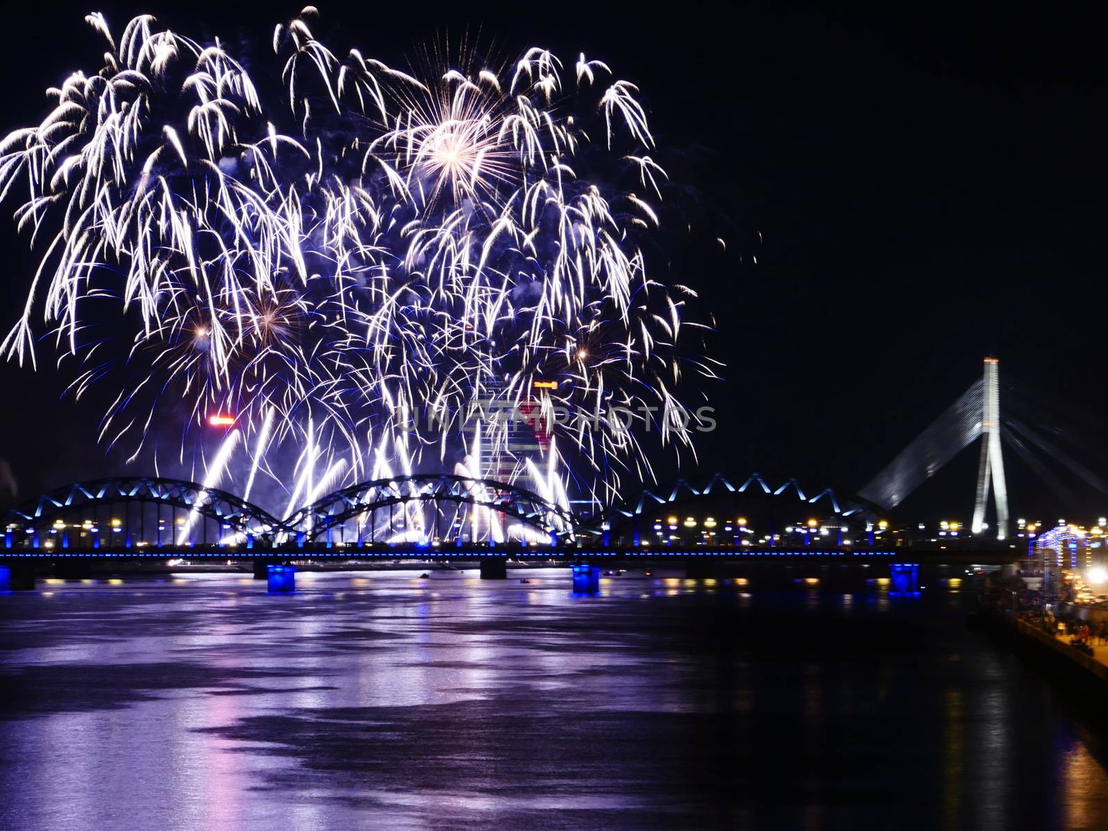 Fireworks in Big Eeuropean city Riga, Independence day