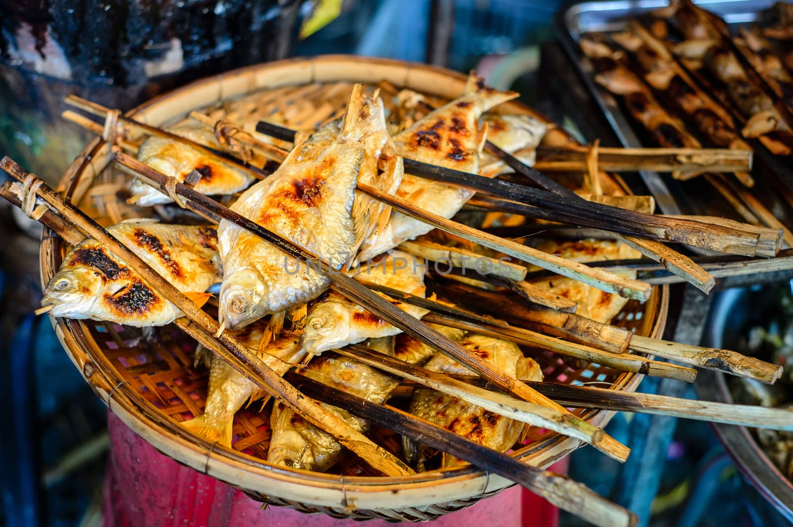 Grilled fish was selling at Phsar Thmei - Phnom Penh market
