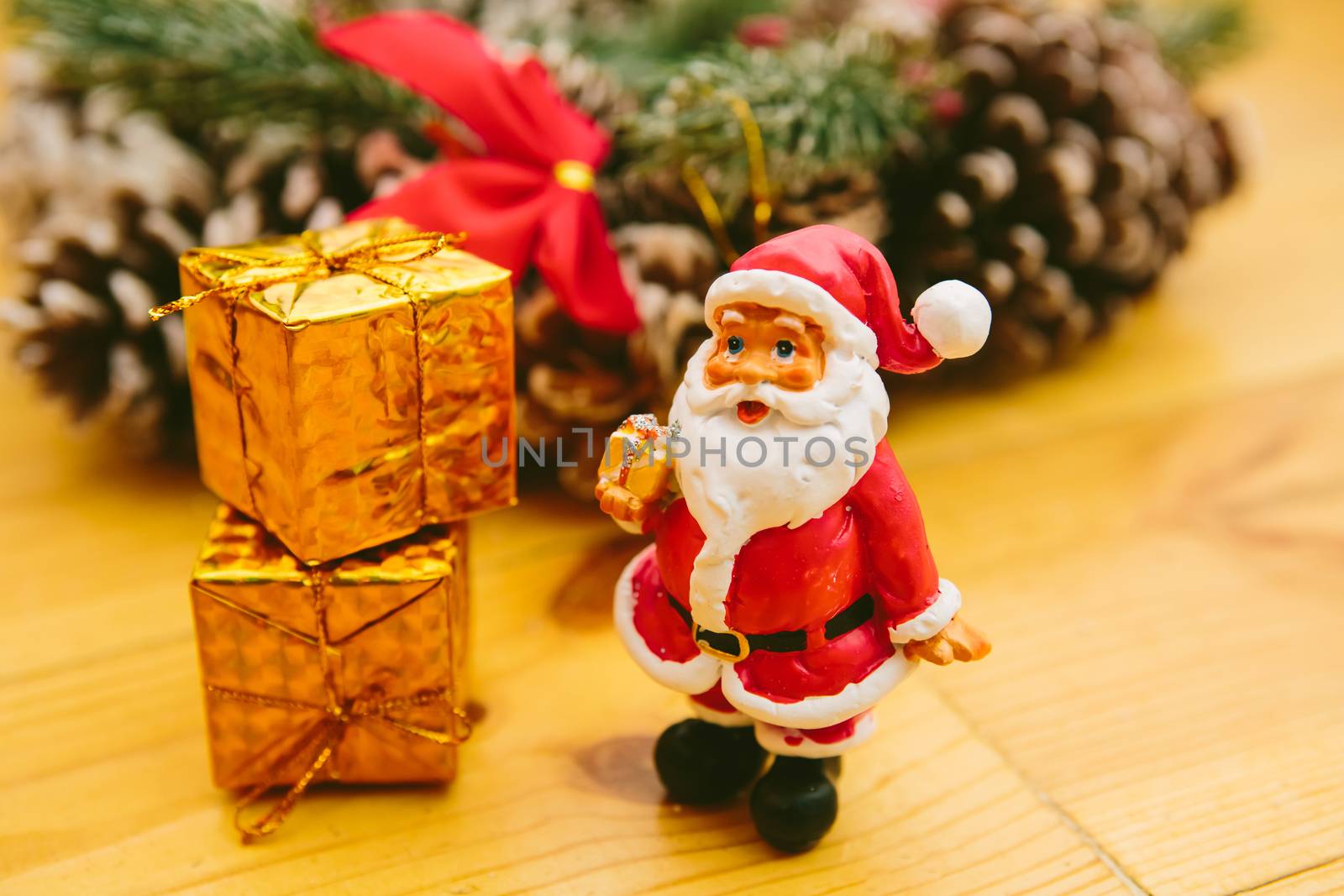 Christmas Decoration Over Wooden Background. Decorations over Wood. Vintage. Selective focus