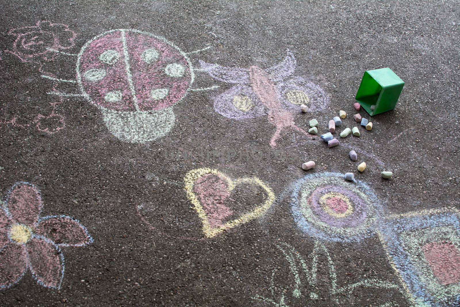 Kids drawing on asphalt by photosampler
