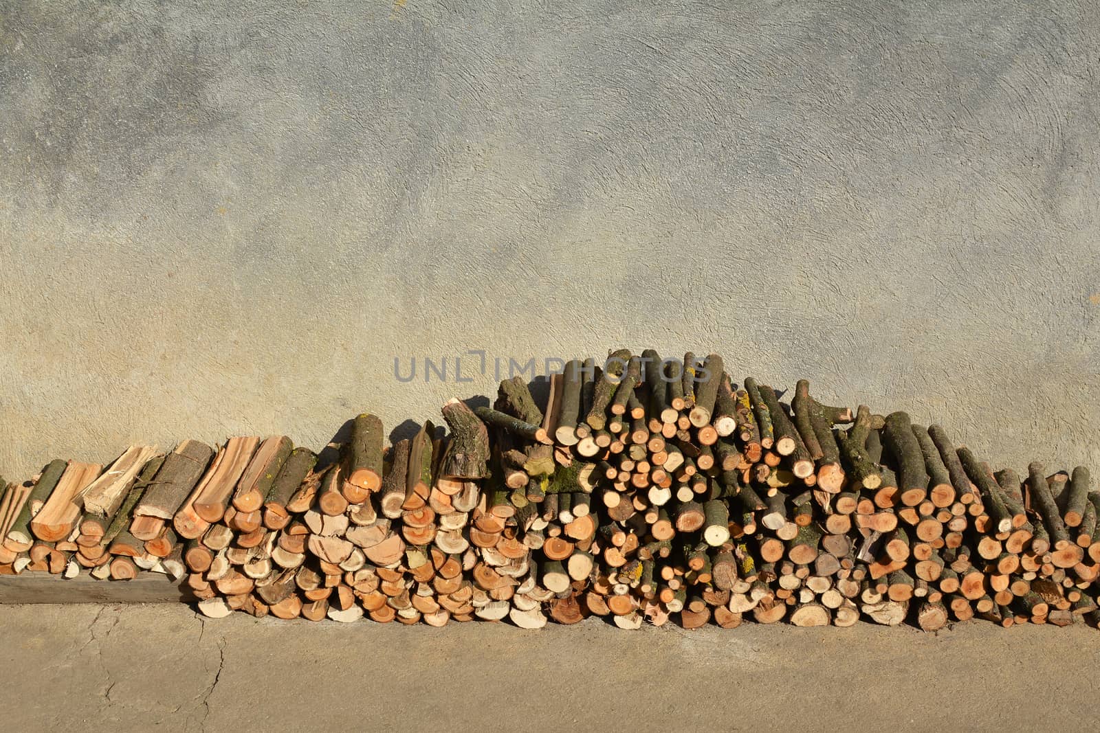 Side view of a tiny wood stack, cropped image