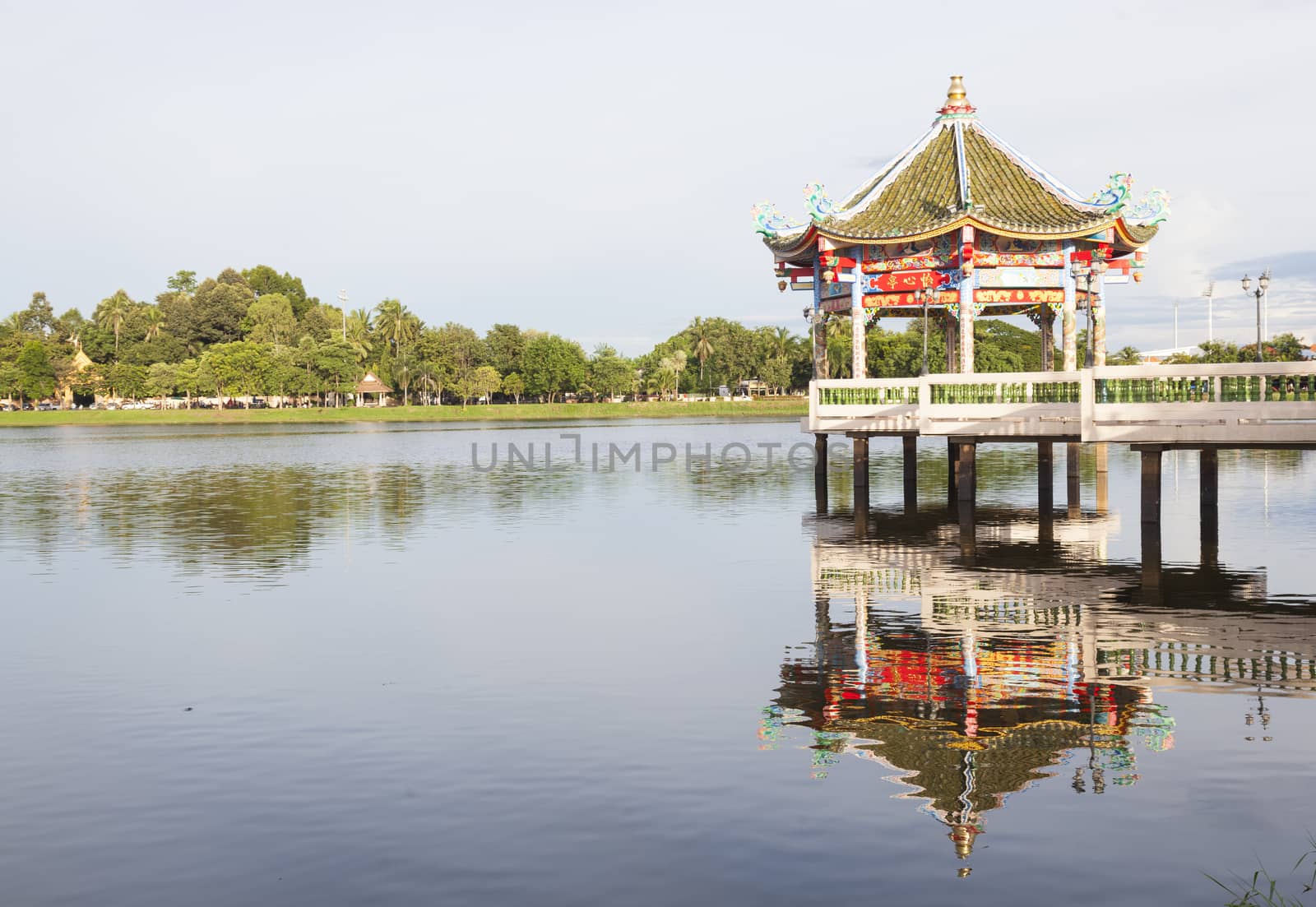 Chinese style pavilion. pool in the park. For relaxing with in park