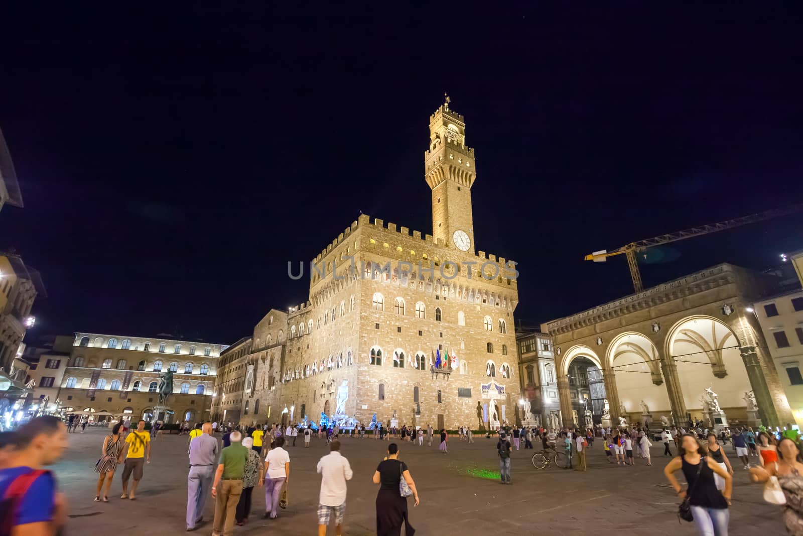 Pisa, Italy - August 11, 2013: The Palazzo Vecchio Romanesque Fortress Palace, the Town Hall of Florence, Italy