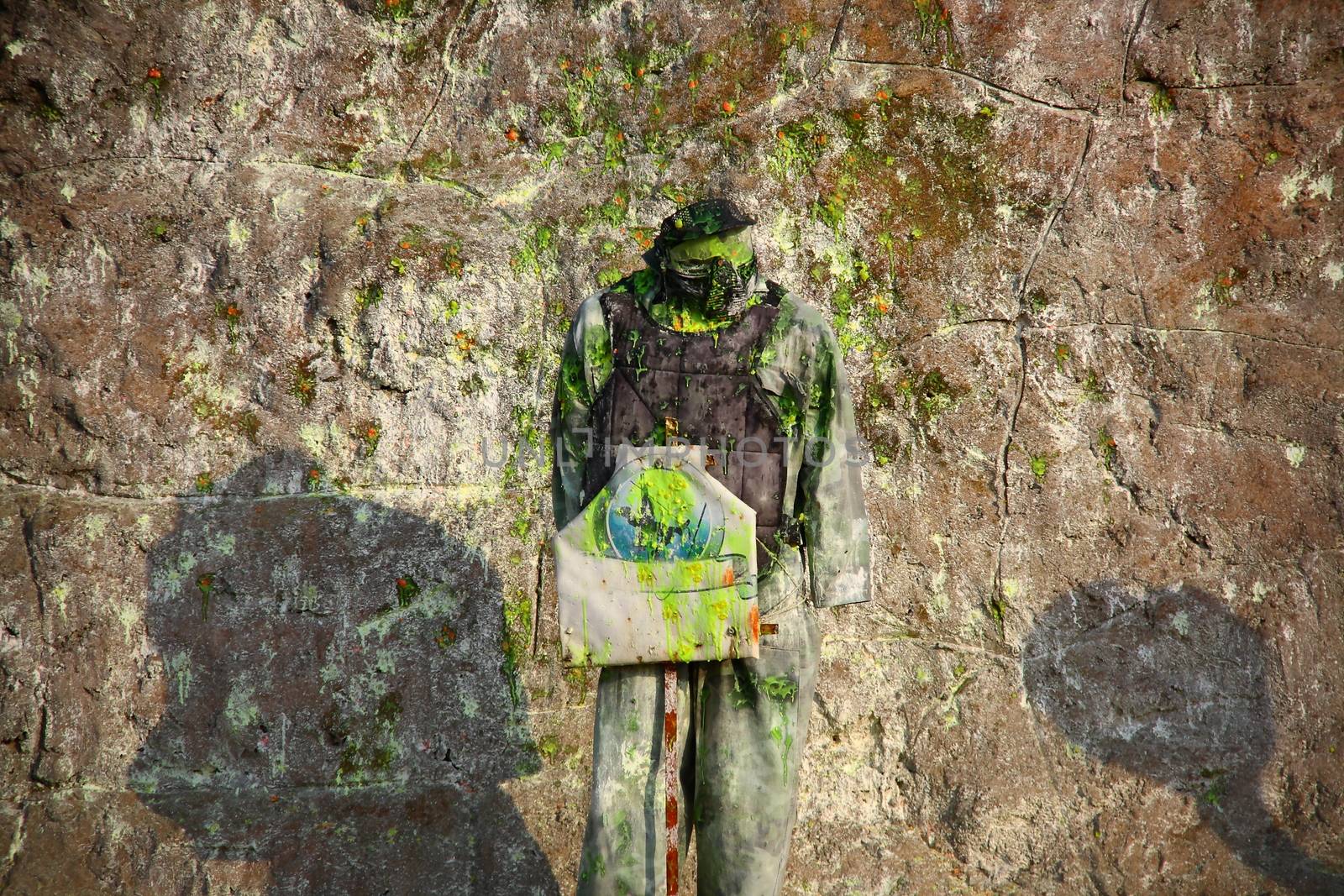old used target shooted with paintball