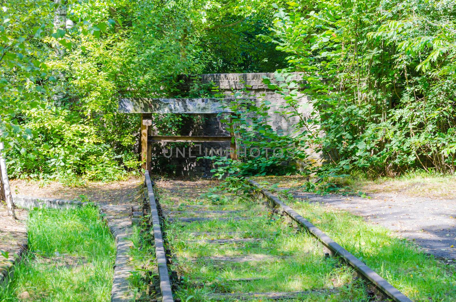 The end of a railway line, by nature overgrown tracks leading into nothing at the Landscape Park Duisburg Nord. 
