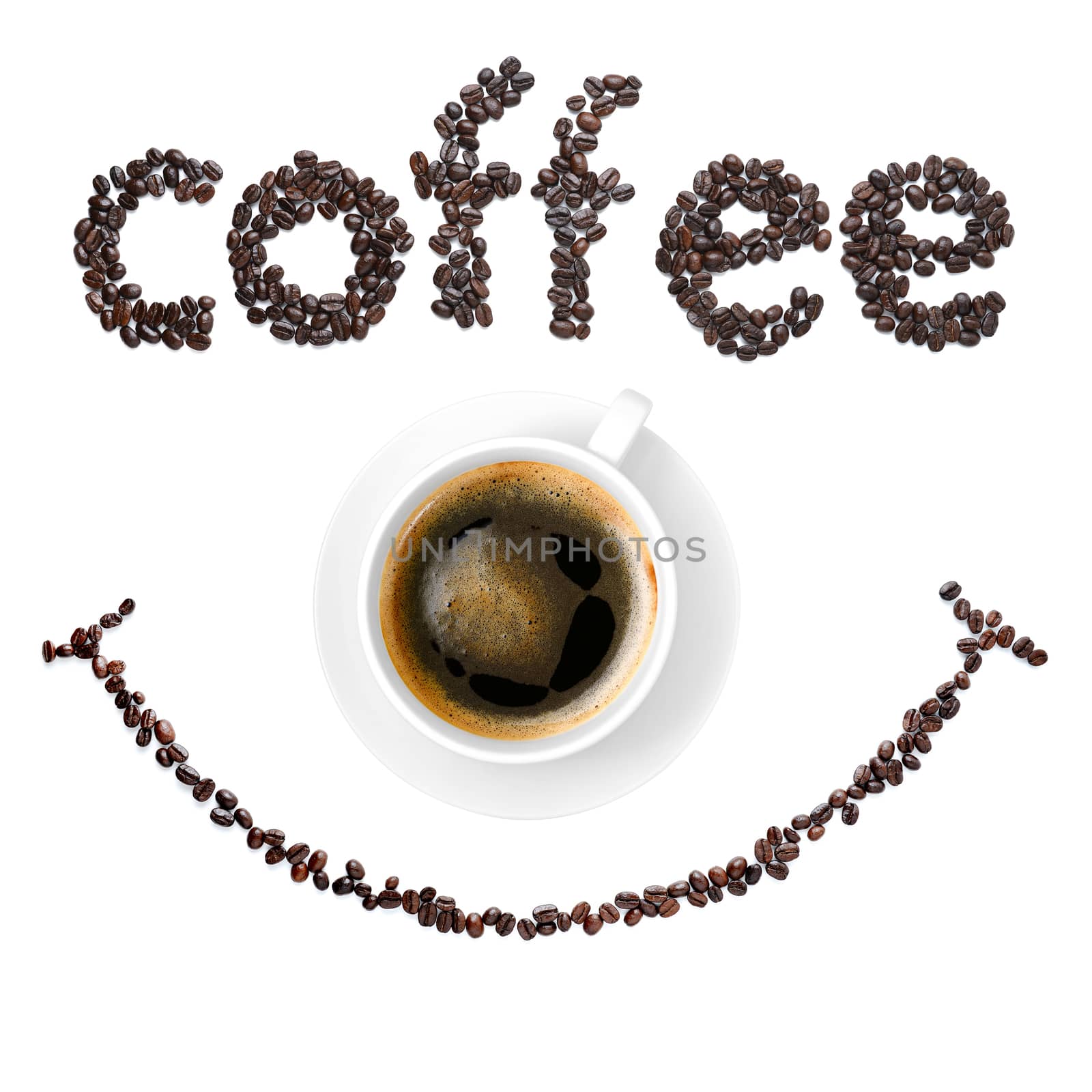 smile coffee beans with coffee cup