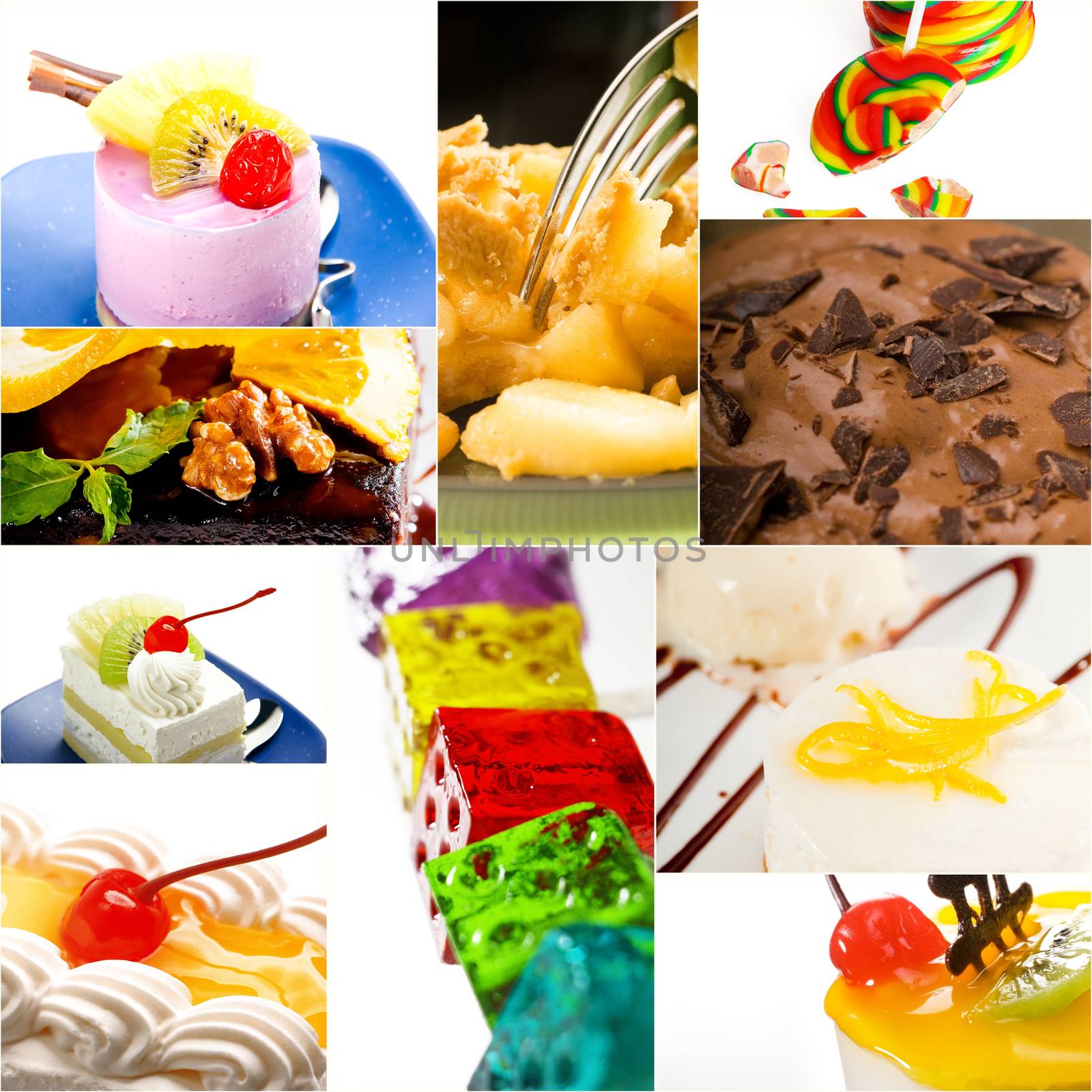 dessert cake and sweets collection collage bright mood