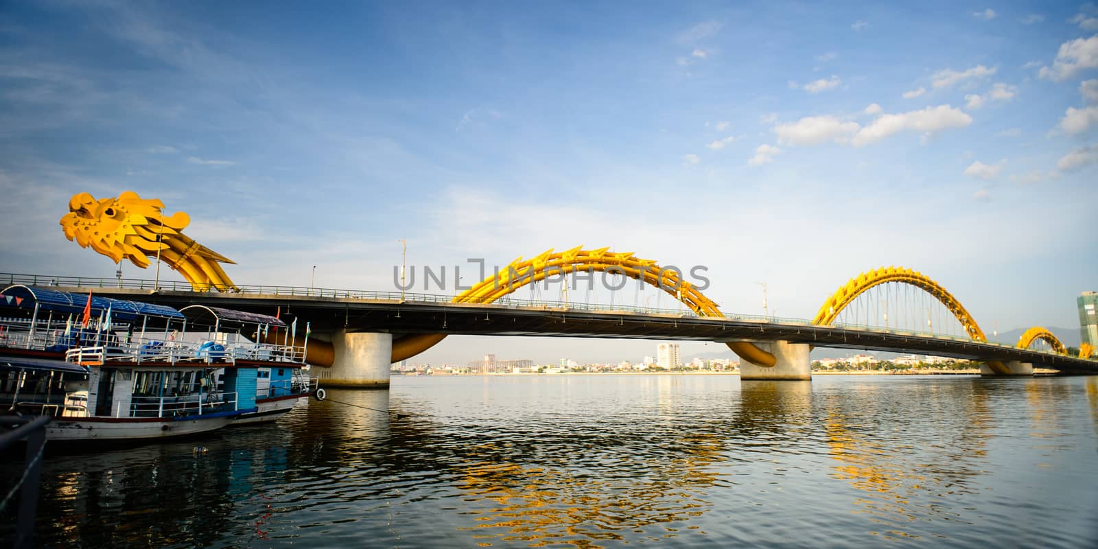 Danang city, Vietnam in August 15th 2014: The Dragon bridge cross Han river