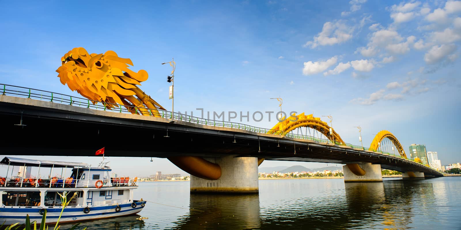 Danang city, Vietnam in August 15th 2014: The Dragon bridge cross Han river