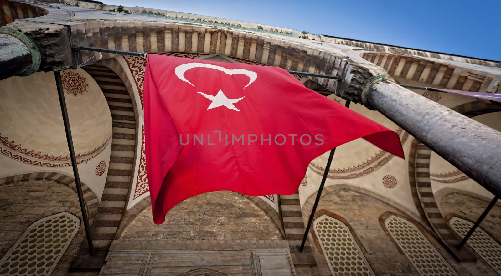 Red Flag of Turkey at Blue Mosque in Istanbul