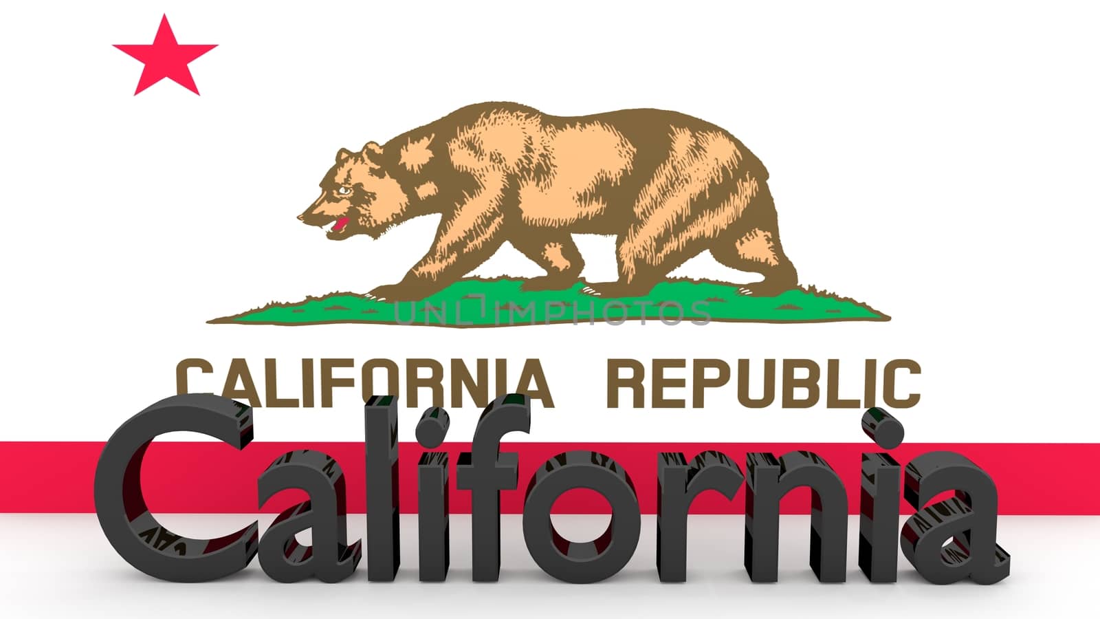 US state California, metal name in front of flag by MarkDw