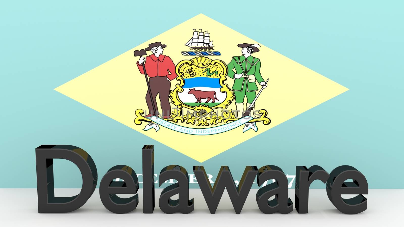 US state Delaware, metal name in front of flag by MarkDw