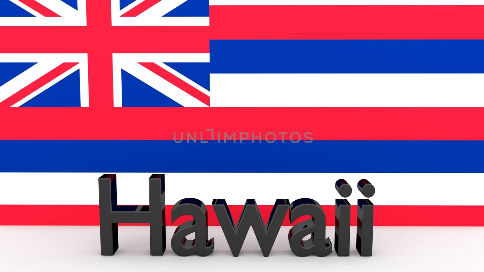 US state Hawaii, metal name in front of flag by MarkDw