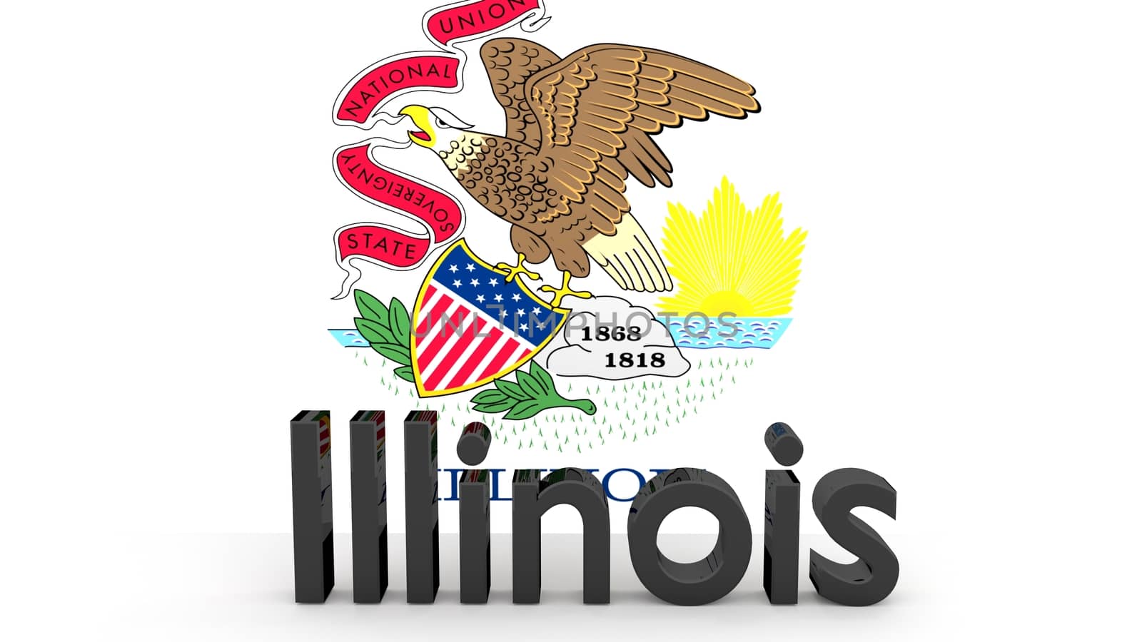 US state Illinois, metal name in front of flag by MarkDw