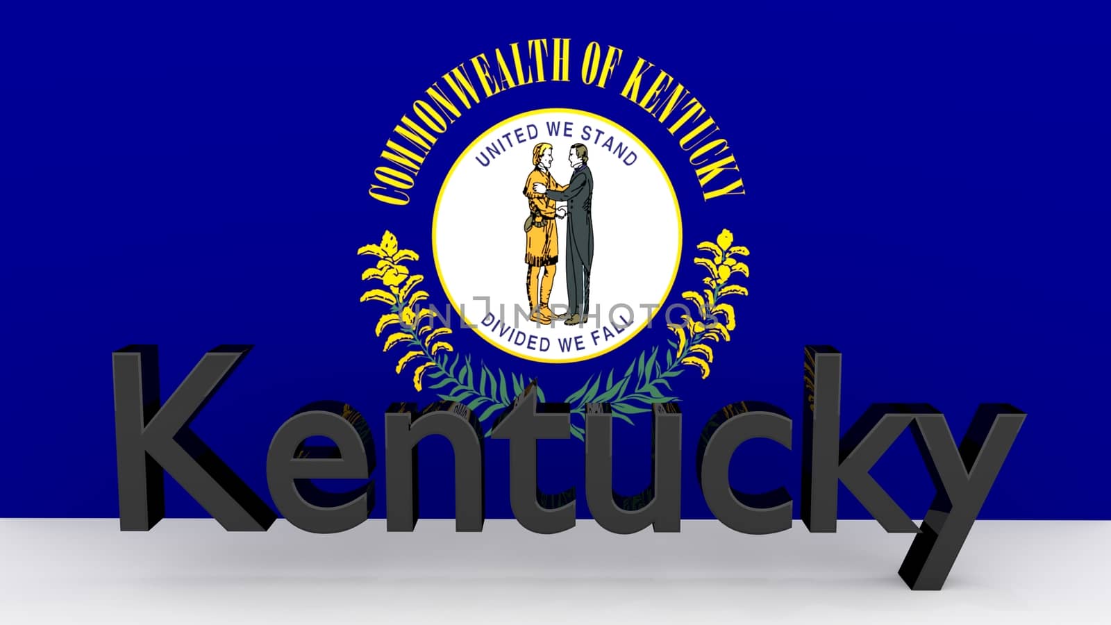 US state Kentucky, metal name in front of flag by MarkDw