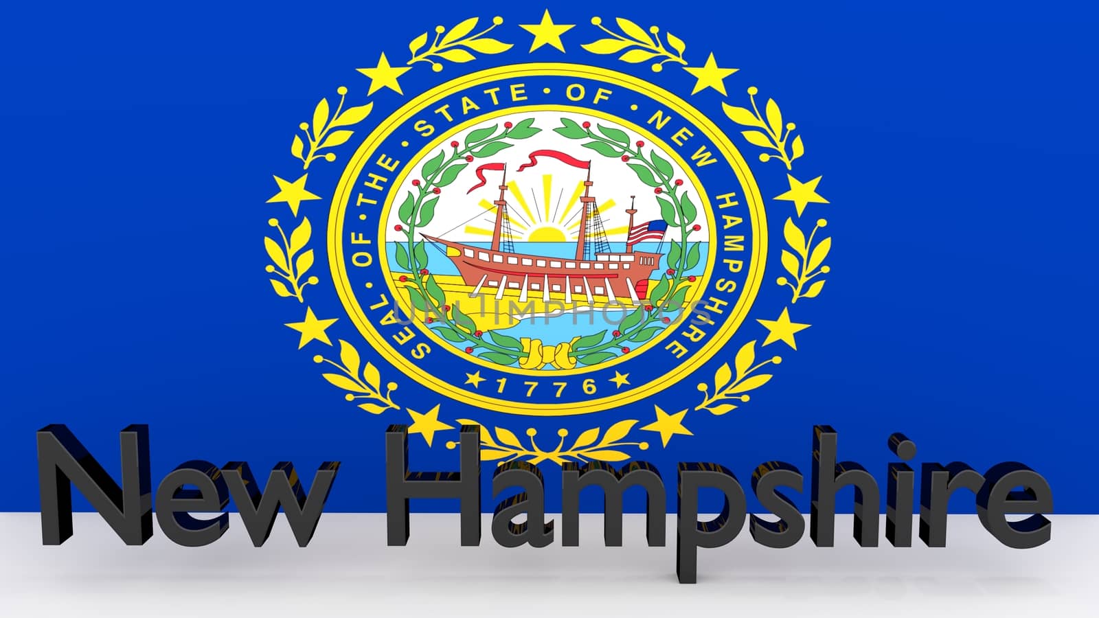 US state New Hampshire, metal name in front of flag by MarkDw