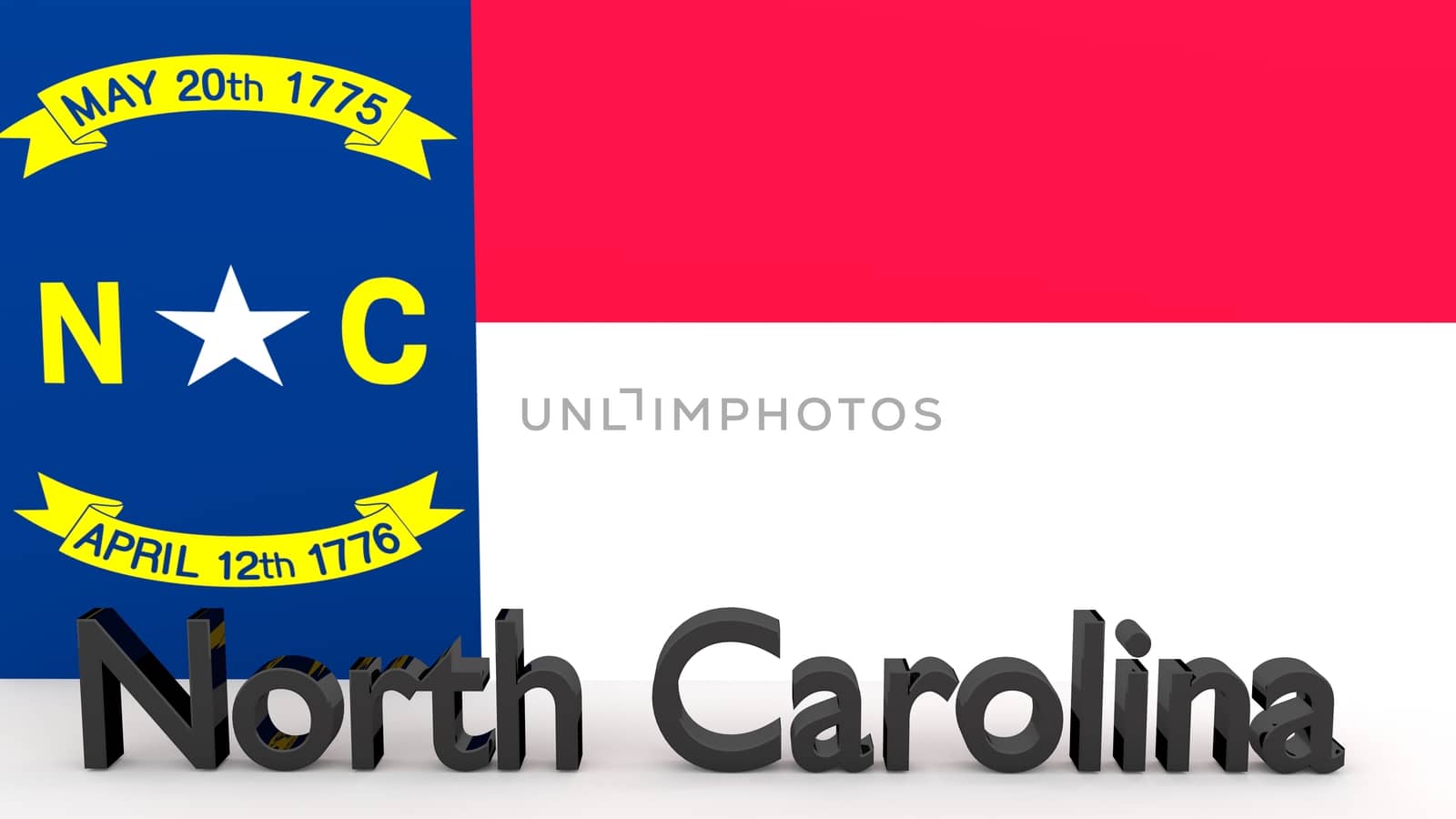 US state North Carolina, metal name in front of flag by MarkDw