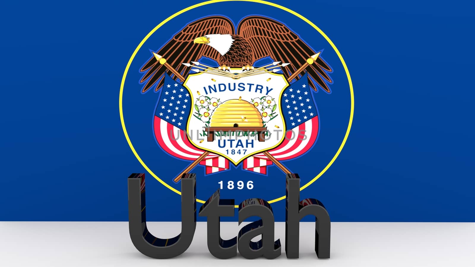 US state Utah, metal name in front of flag by MarkDw