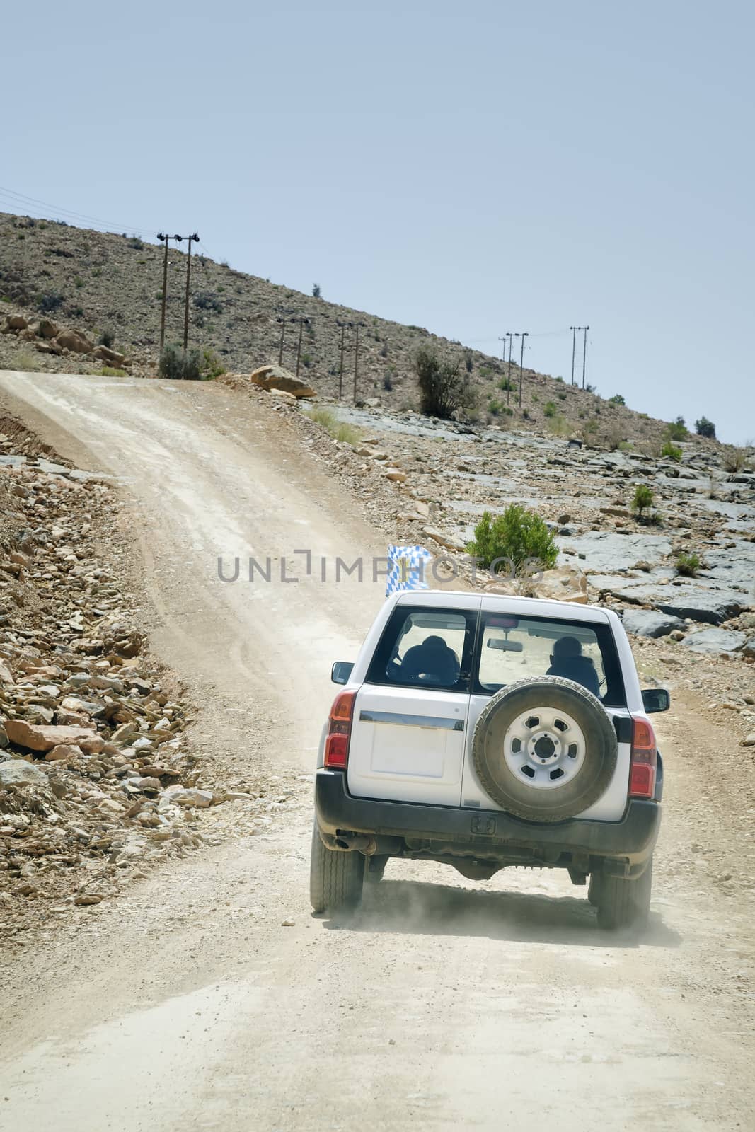 Image of off road vehicle in mountains Jebel Akhdar in Oman