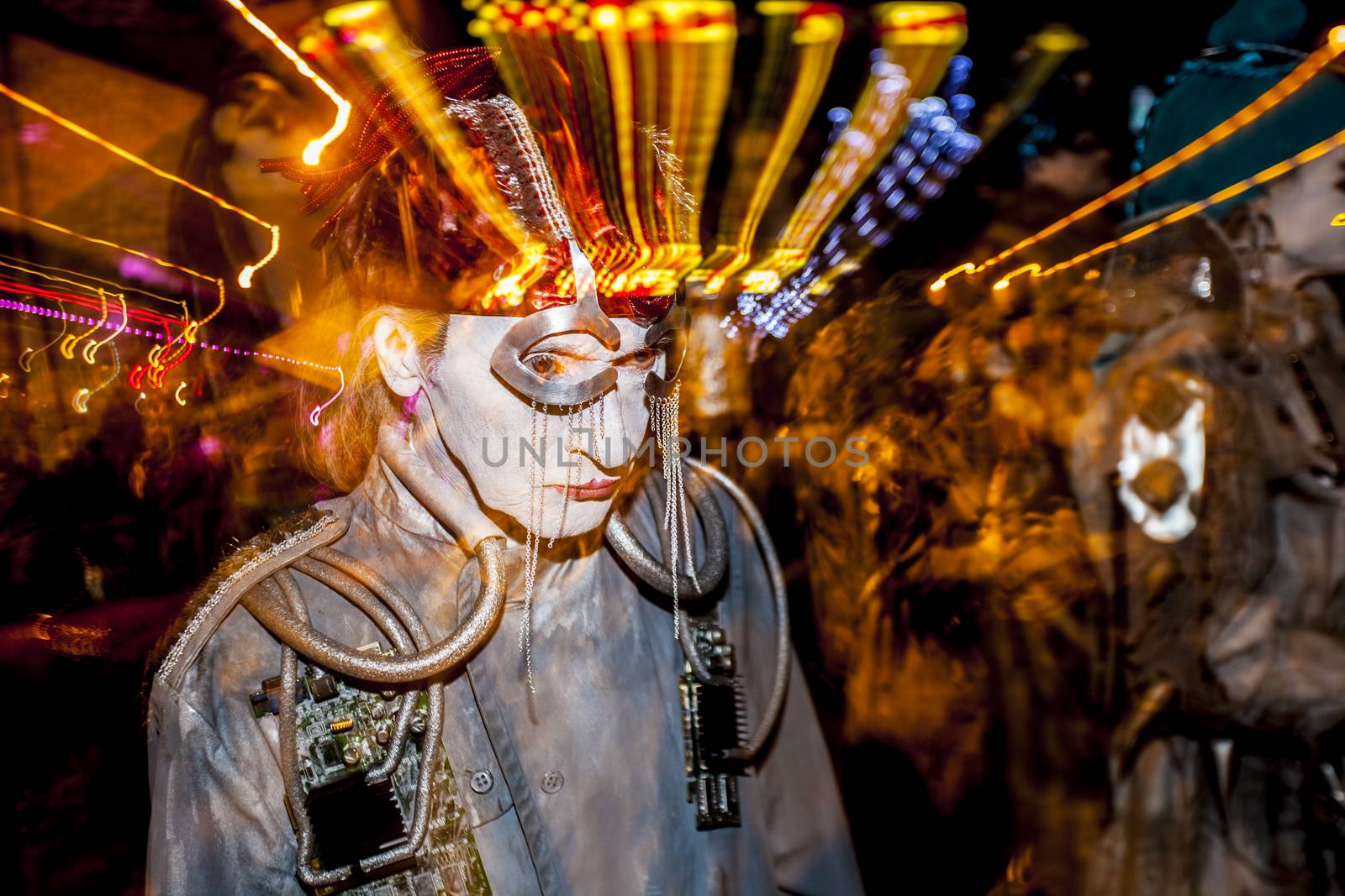 TUCSON, AZ/USA - NOVEMBER 09: Effect shot of unidentified performer at the All Souls Procession on November 09, 2014 in Tucson, AZ, USA.