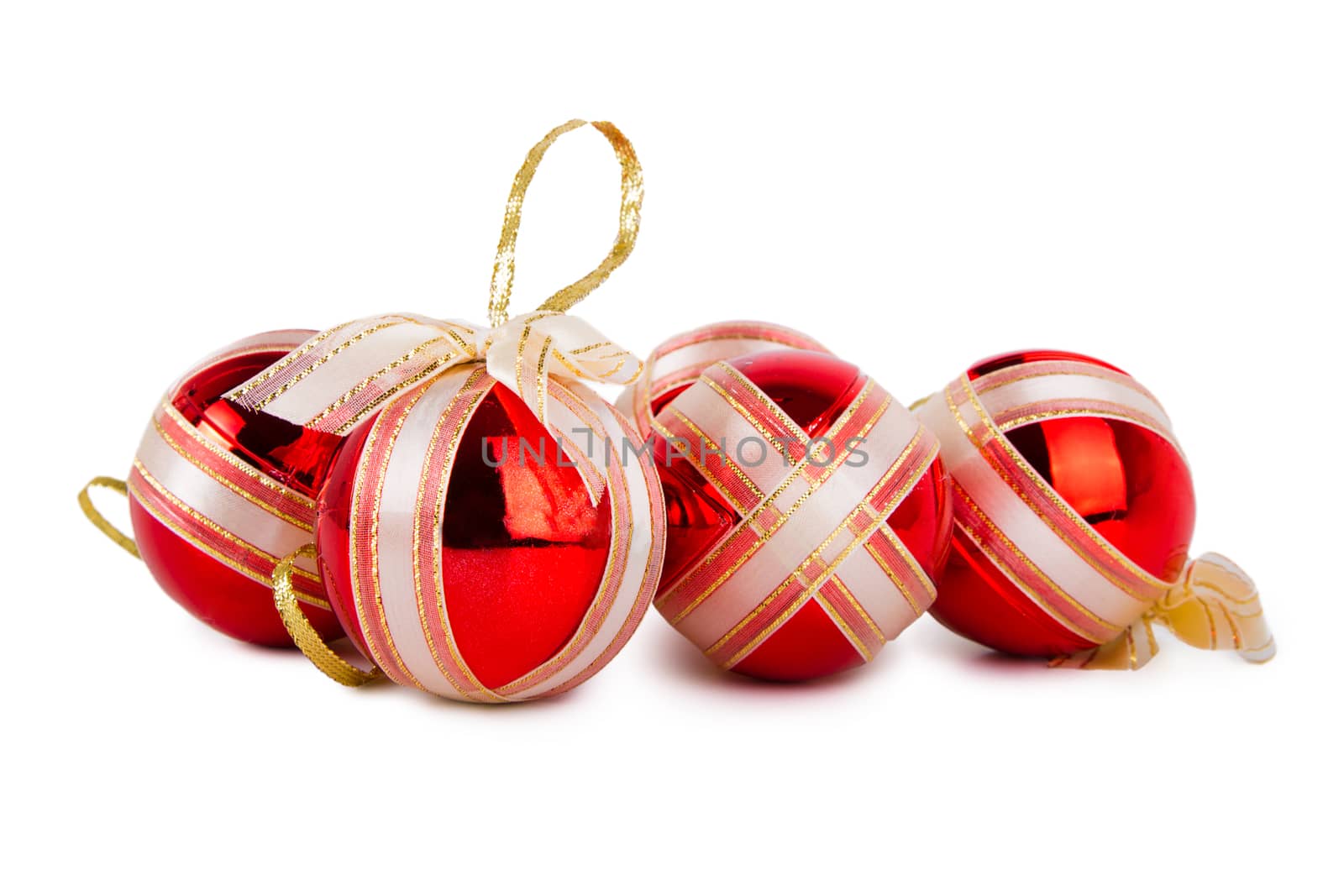 Red Christmas balls isolated on a white background