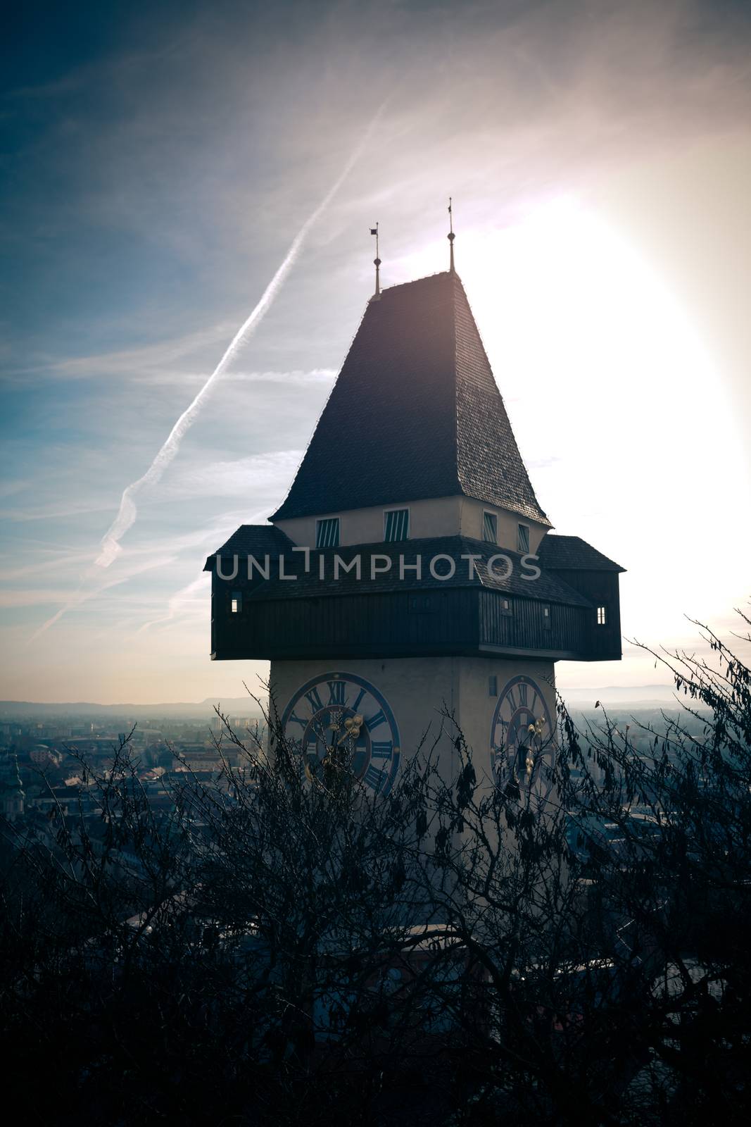 Graz, Austria - January 16, 2011: Uhrturm old clock tower in Graz, Styria, Austria