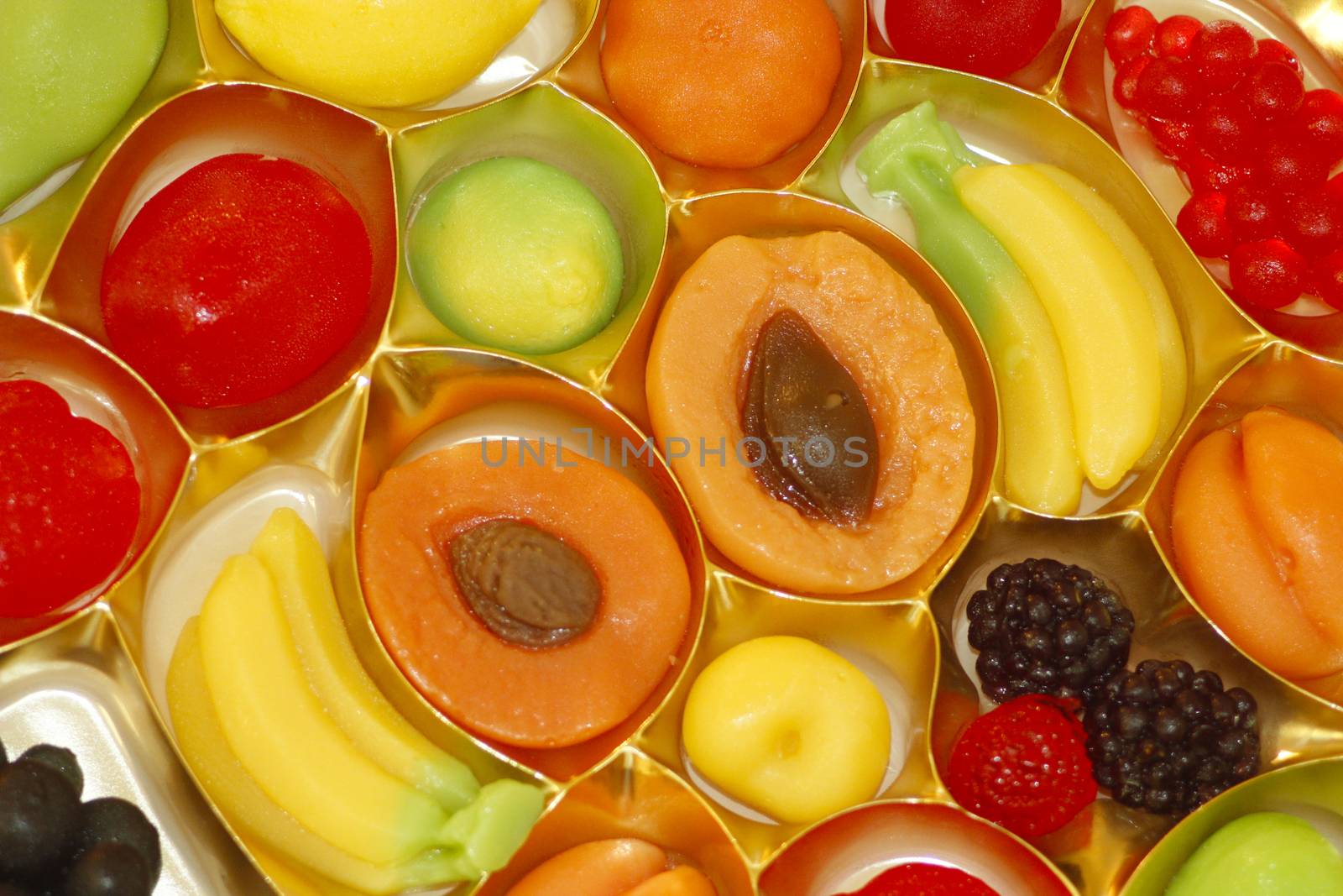 fruit candy in shape of fruits apricot blackberry by alexmak