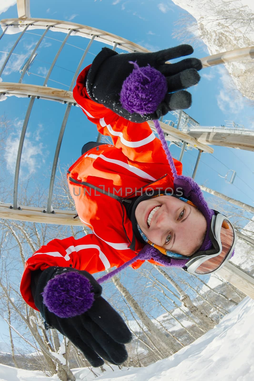 Hanging on the bars after skiing