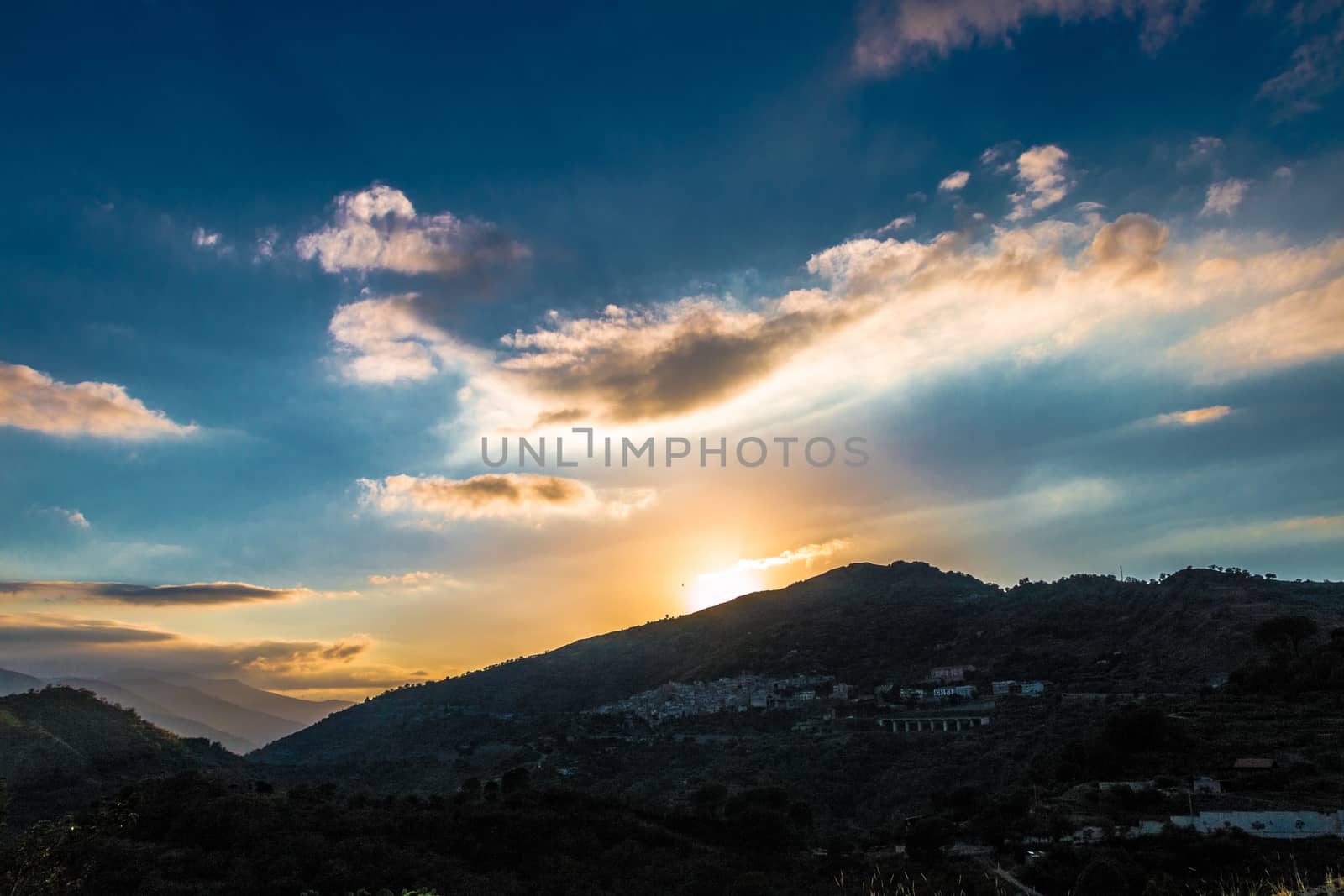 Dramatic panorama at sunset in eastern Sicily