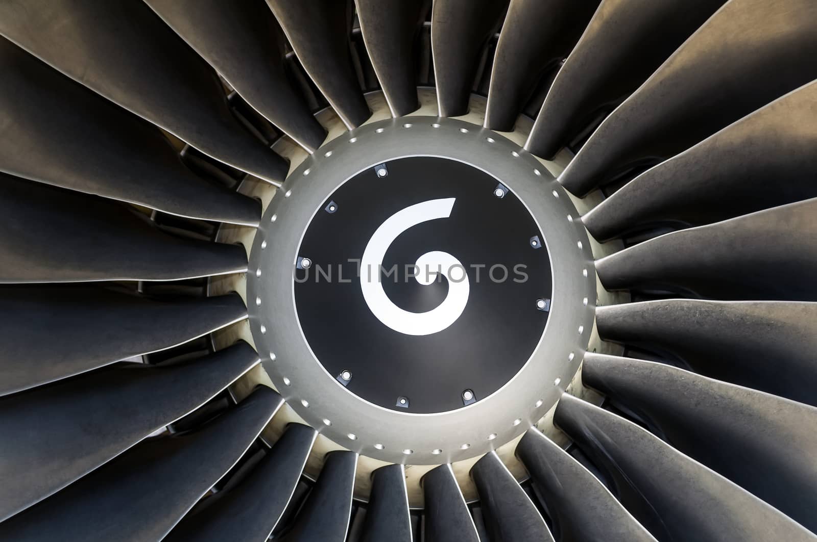 Close-up of an airliner turbofan jet engine.